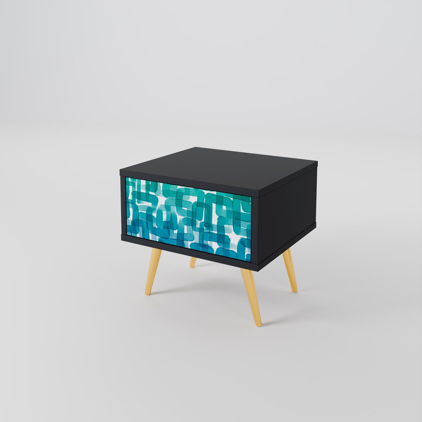 TURQUOISE RECTANGLES Nightstand in Black Finish
