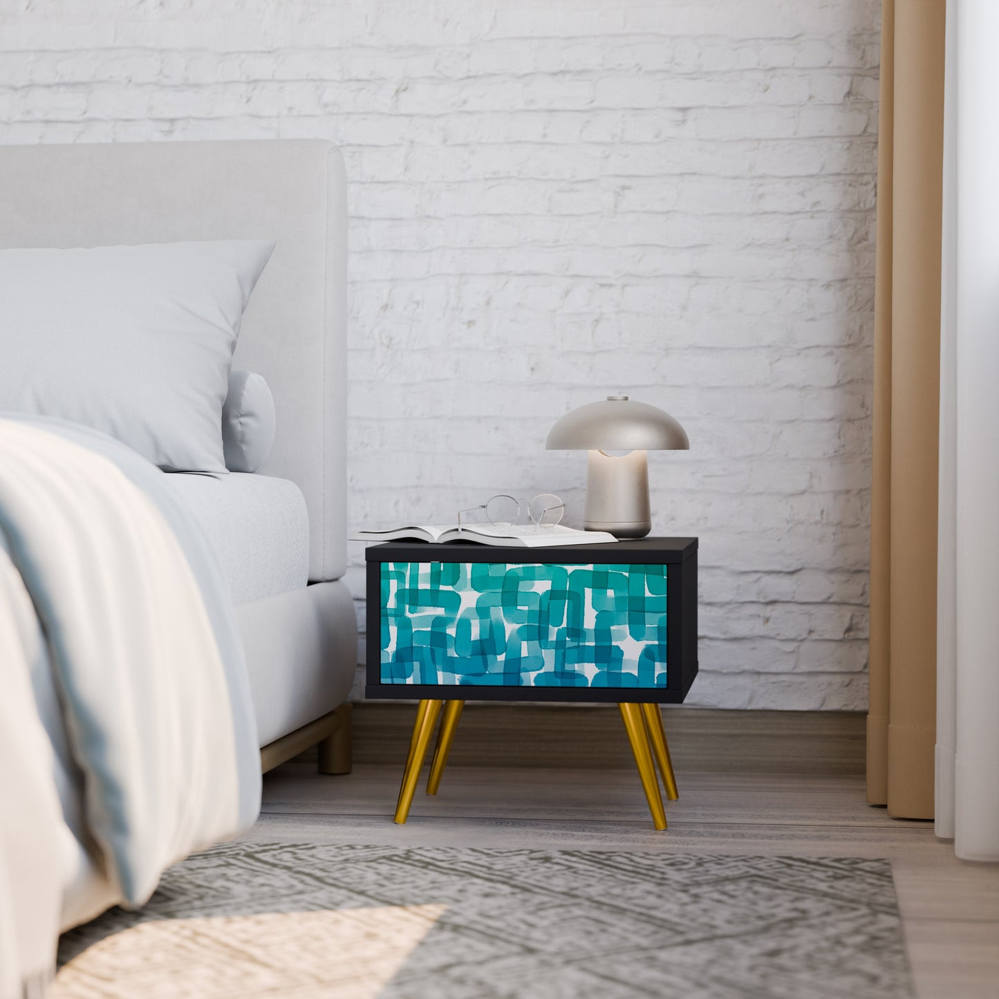 TURQUOISE RECTANGLES Nightstand in Black Finish