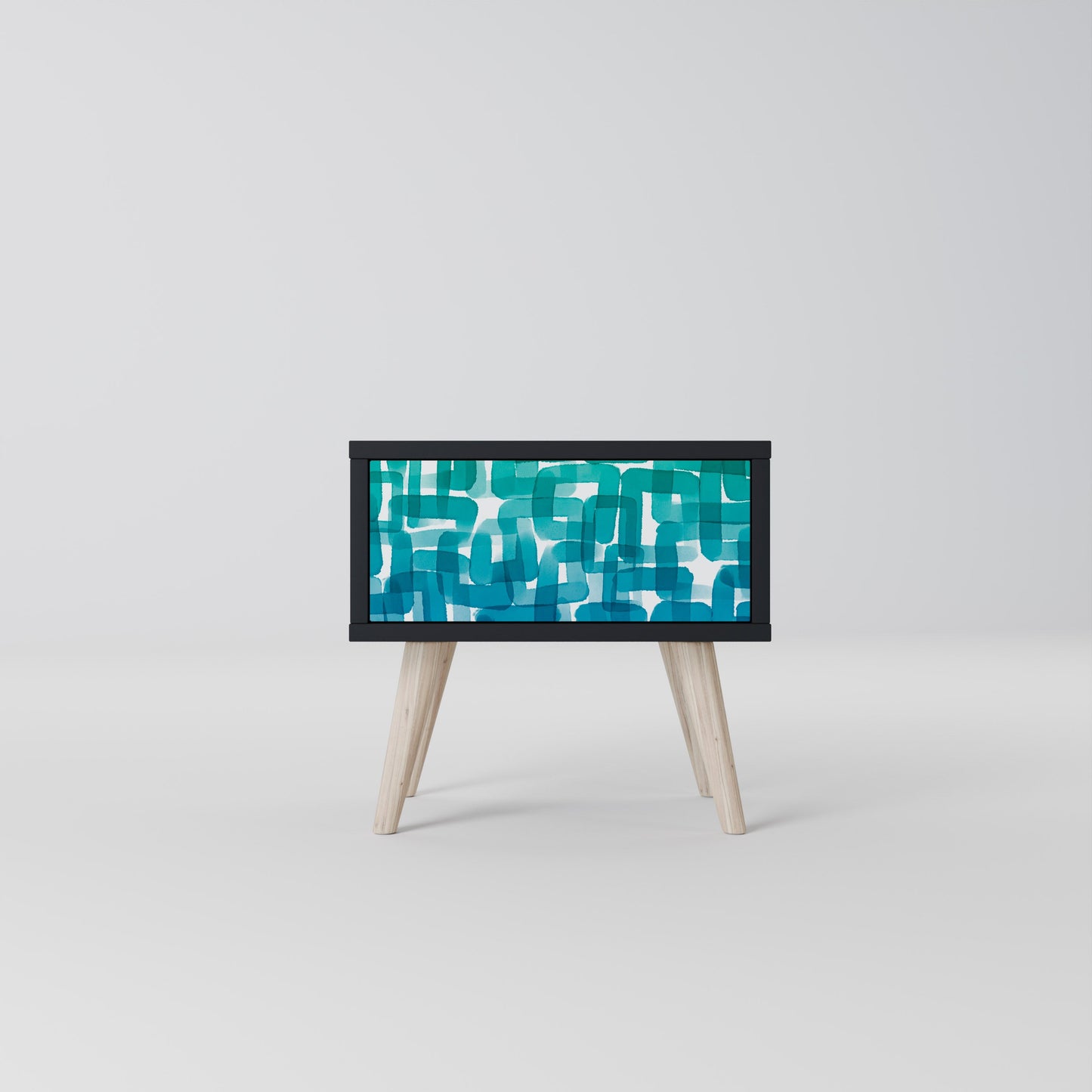 TURQUOISE RECTANGLES Nightstand in Black Finish