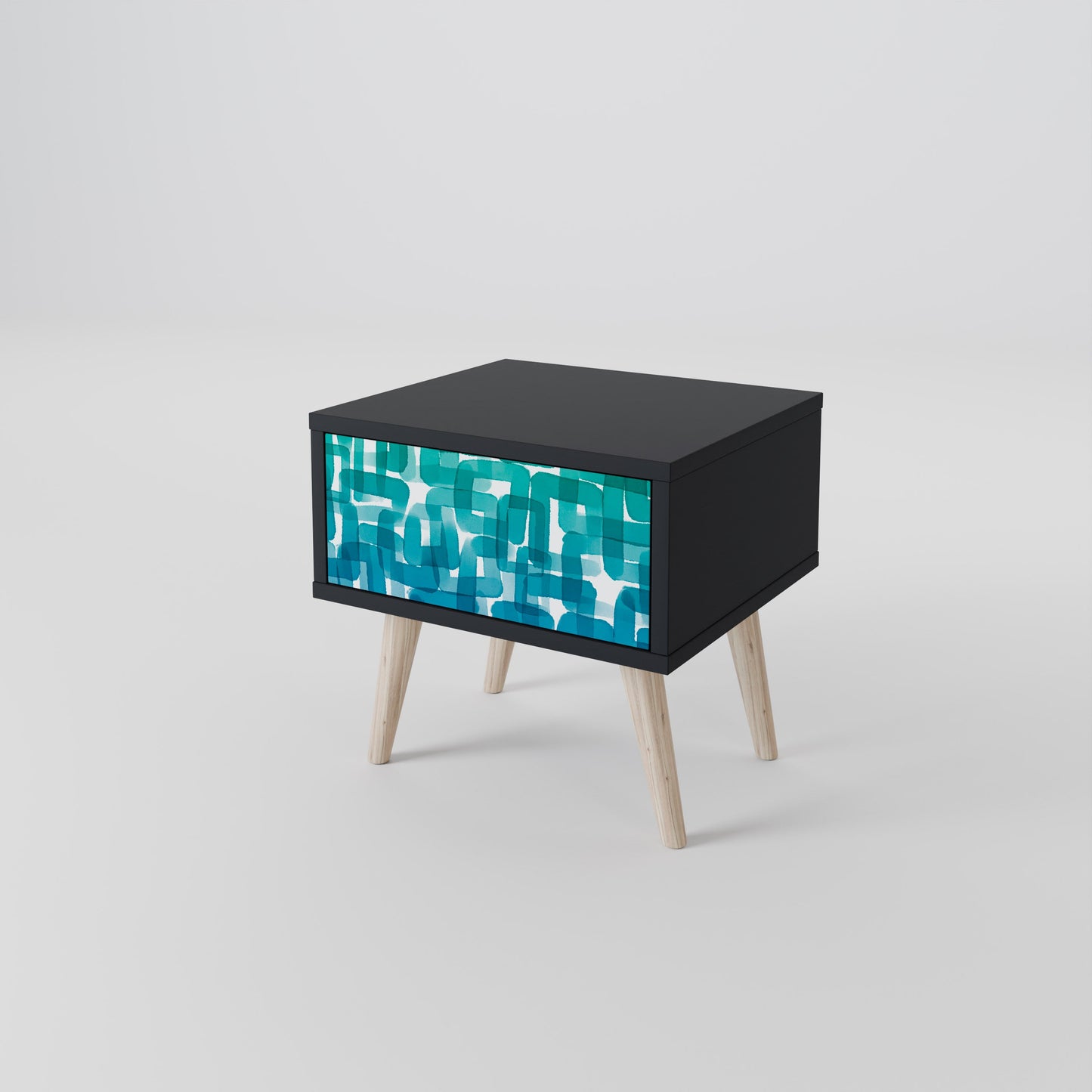 TURQUOISE RECTANGLES Nightstand in Black Finish