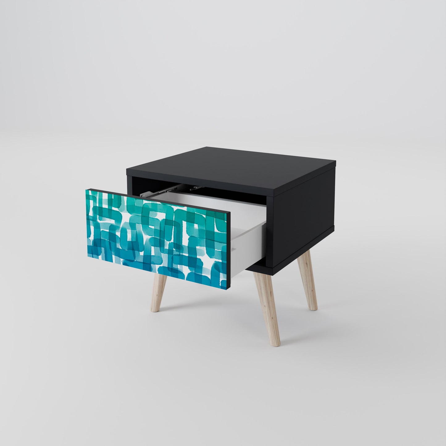 TURQUOISE RECTANGLES Nightstand in Black Finish