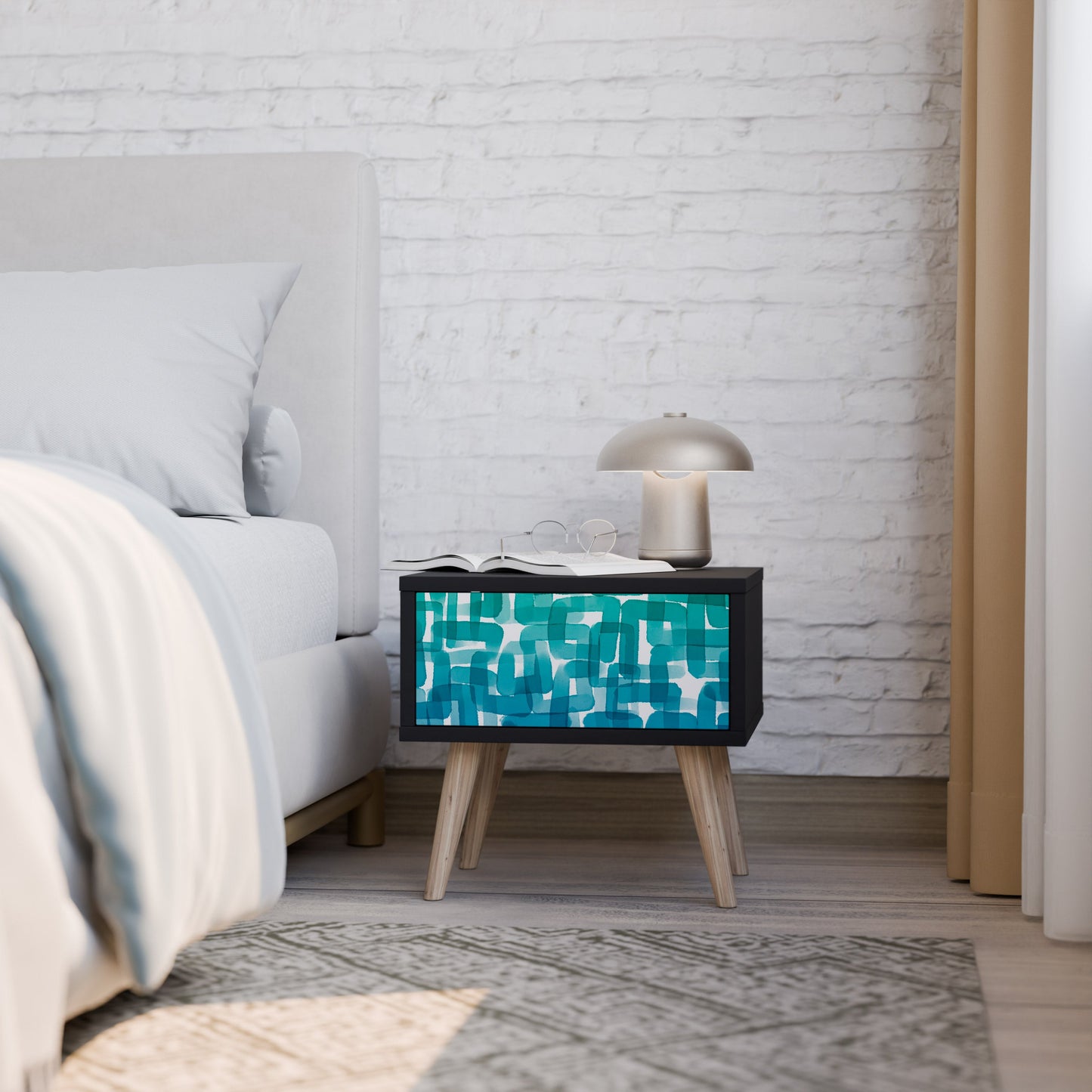 TURQUOISE RECTANGLES Nightstand in Black Finish