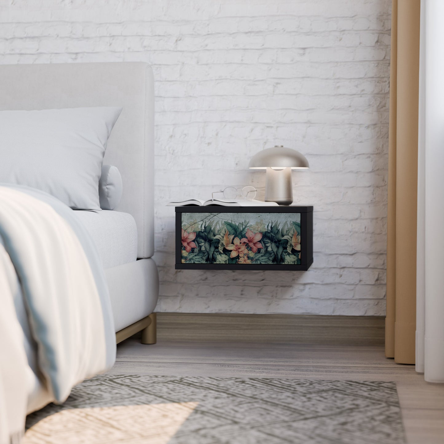 HEAVENLY BLOOM Nightstand in Black Finish