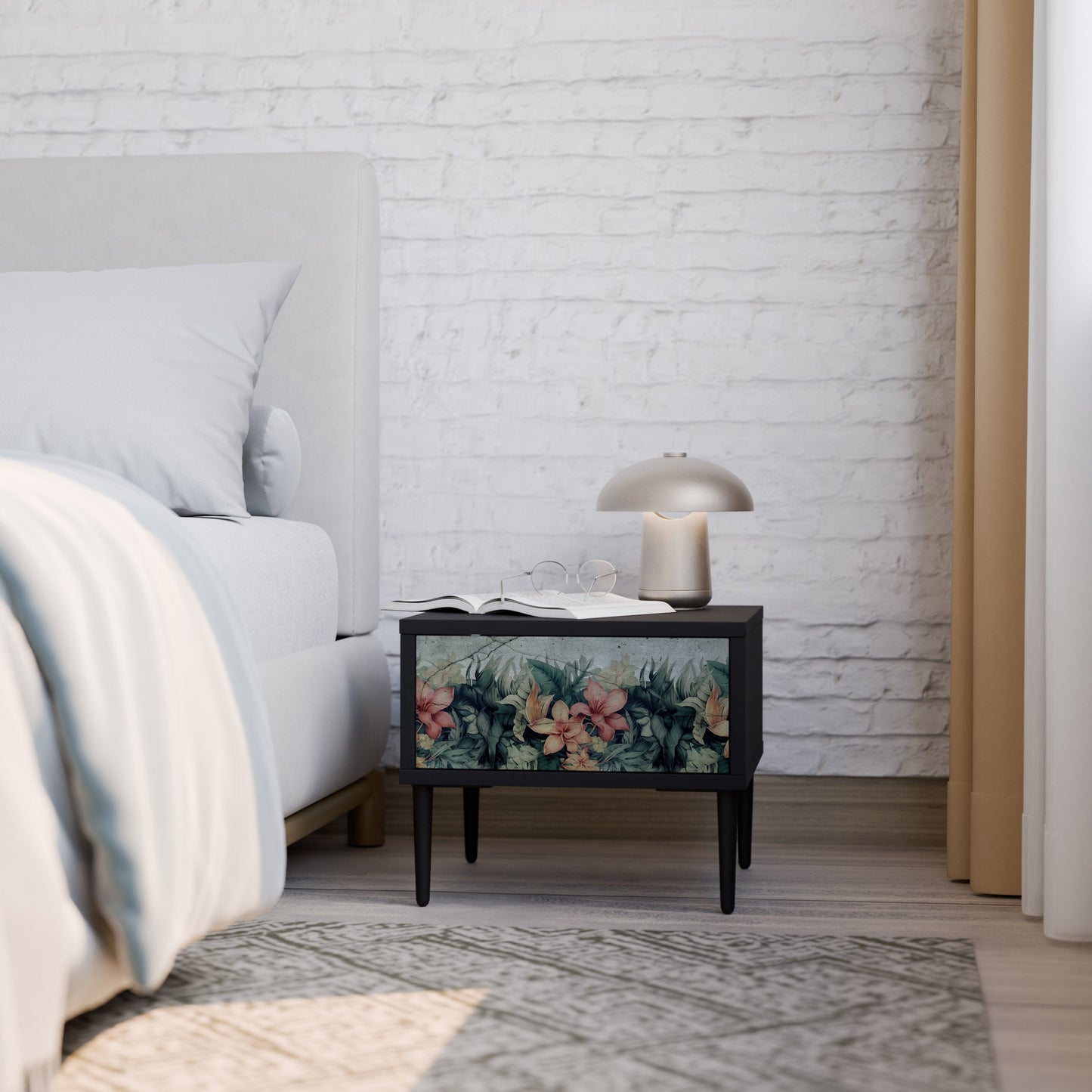HEAVENLY BLOOM Nightstand in Black Finish