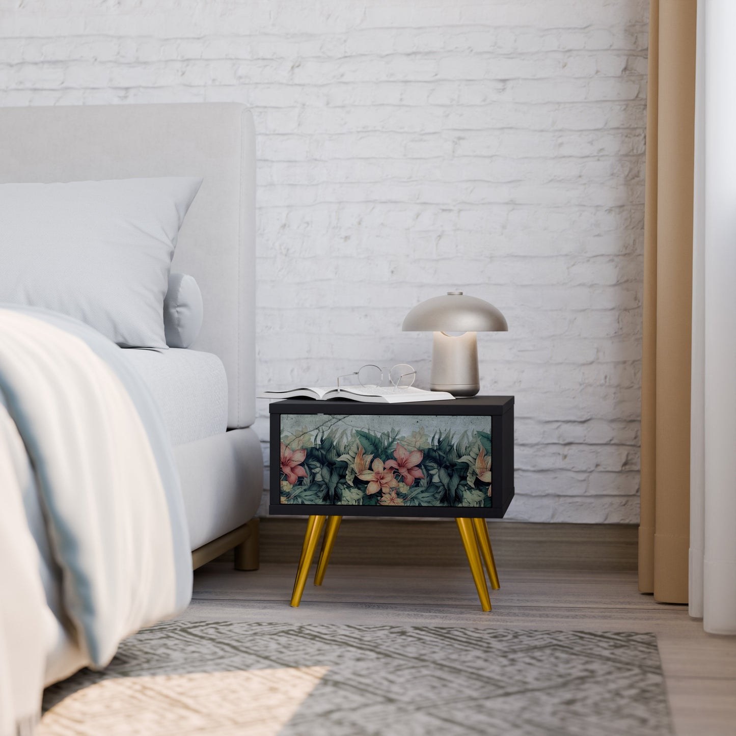 HEAVENLY BLOOM Nightstand in Black Finish