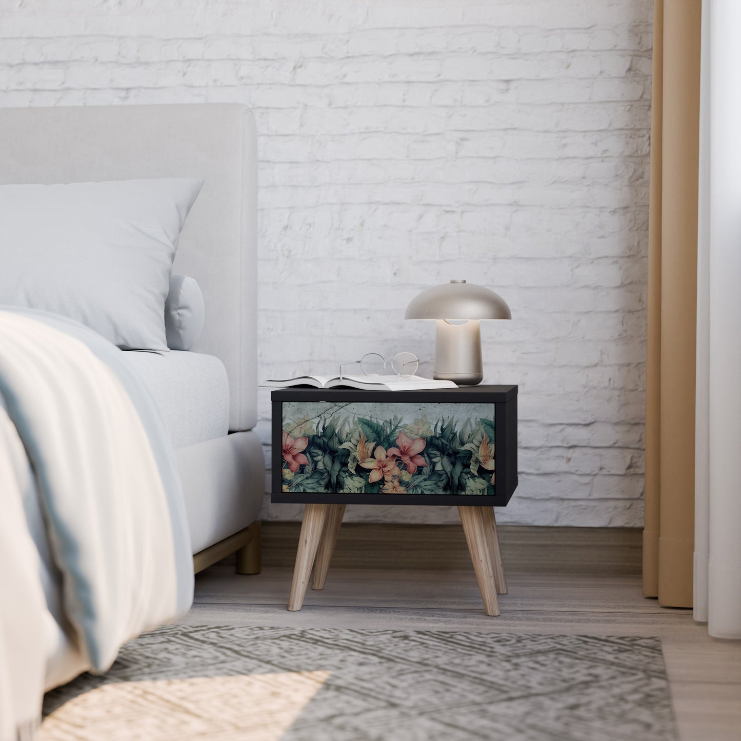 HEAVENLY BLOOM Nightstand in Black Finish