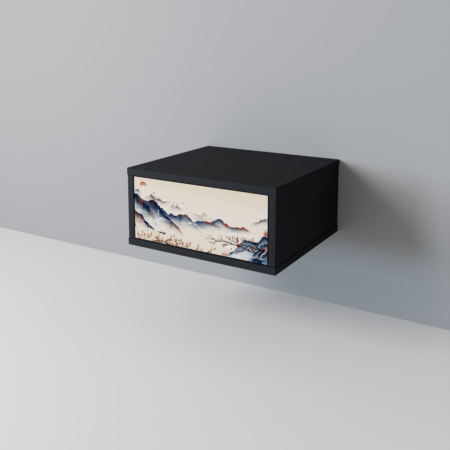 JAPANESE LANDSCAPE Nightstand in Black Finish