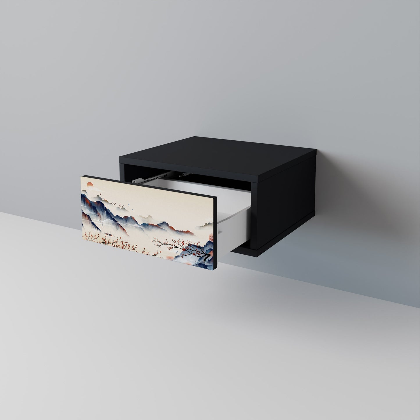 JAPANESE LANDSCAPE Nightstand in Black Finish