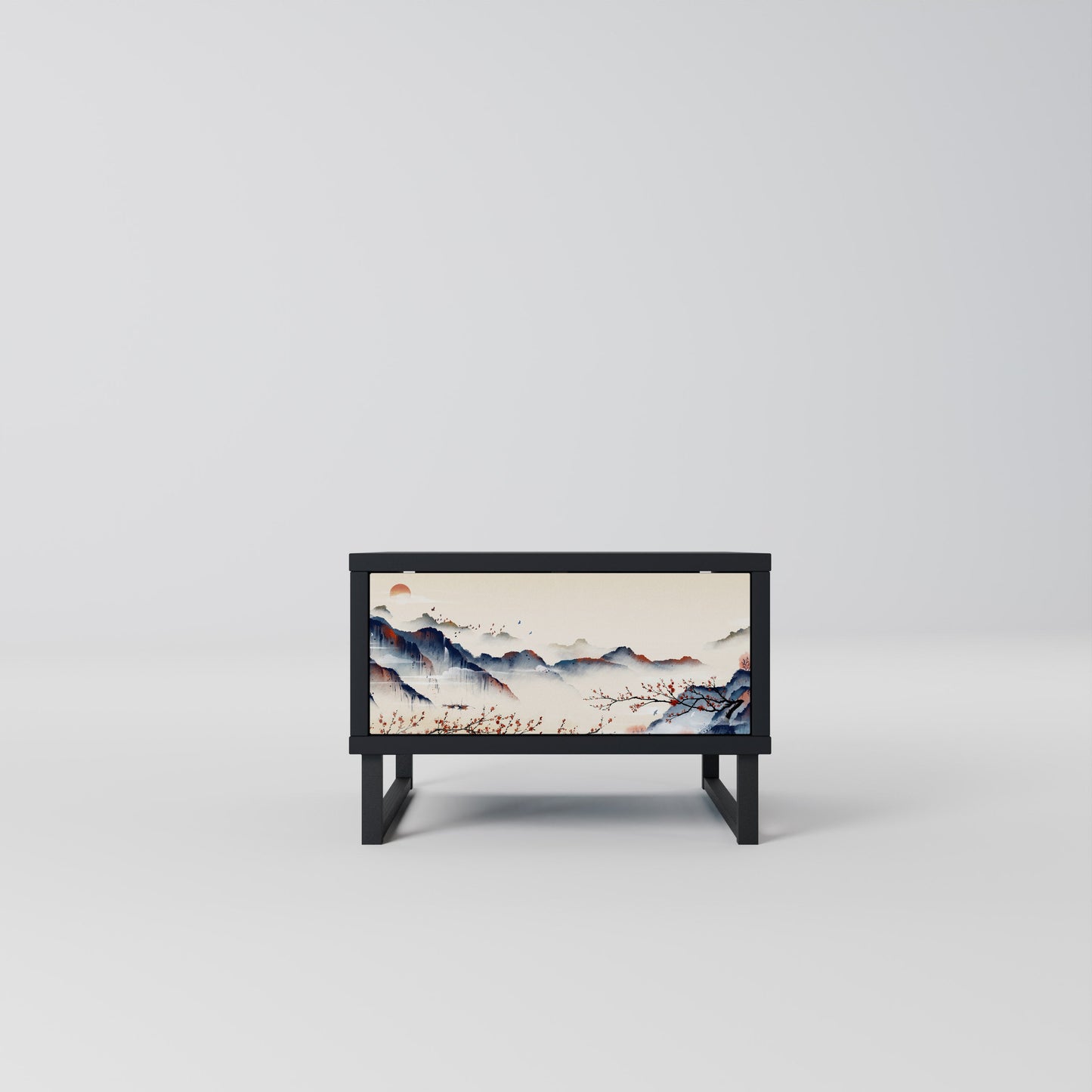 JAPANESE LANDSCAPE Nightstand in Black Finish