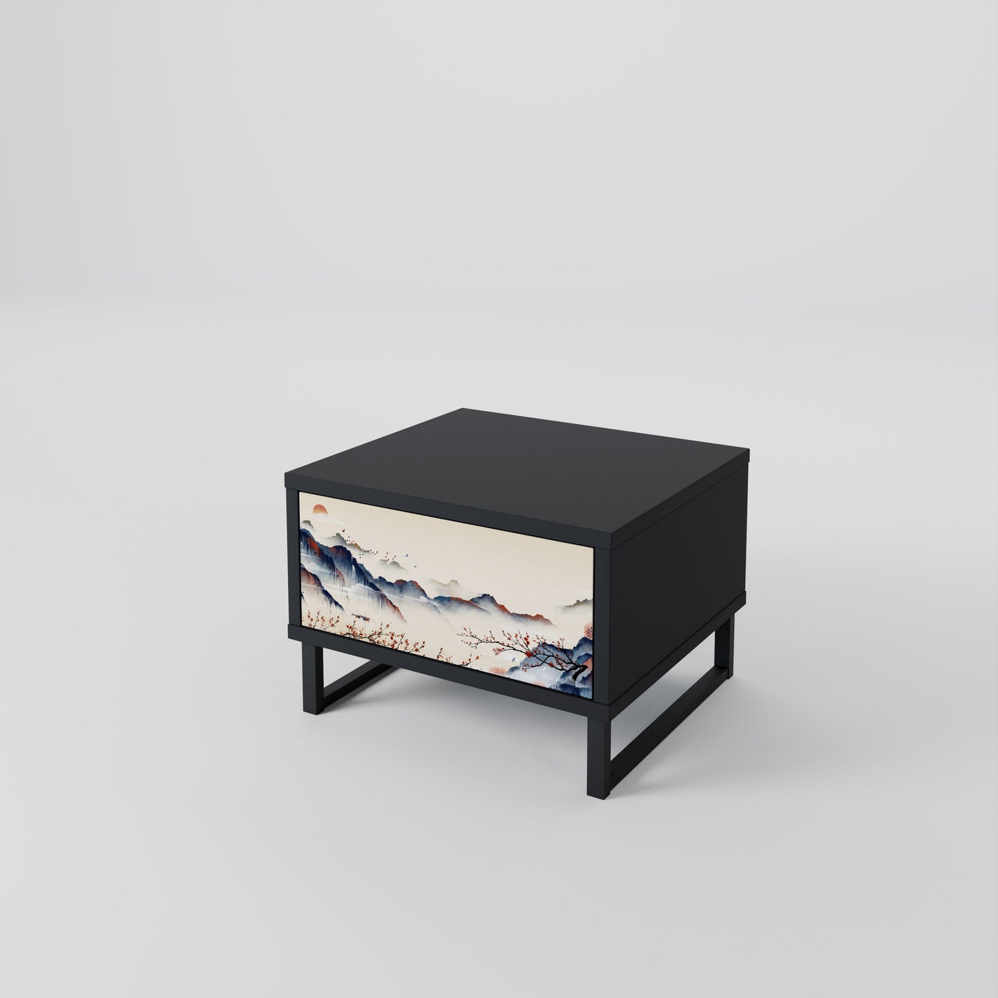 JAPANESE LANDSCAPE Nightstand in Black Finish