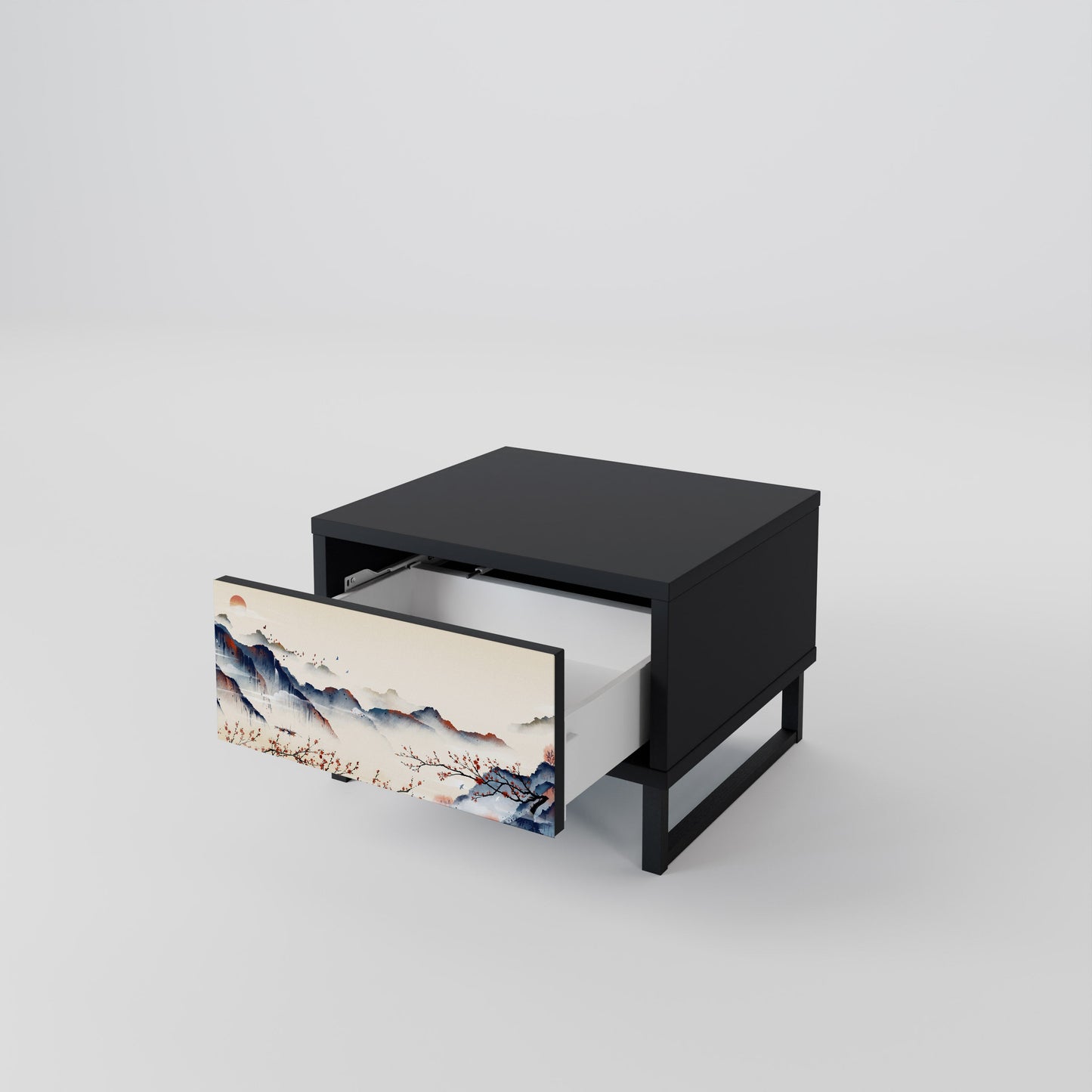 JAPANESE LANDSCAPE Nightstand in Black Finish
