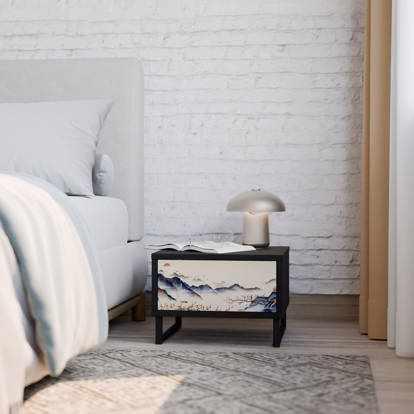 JAPANESE LANDSCAPE Nightstand in Black Finish