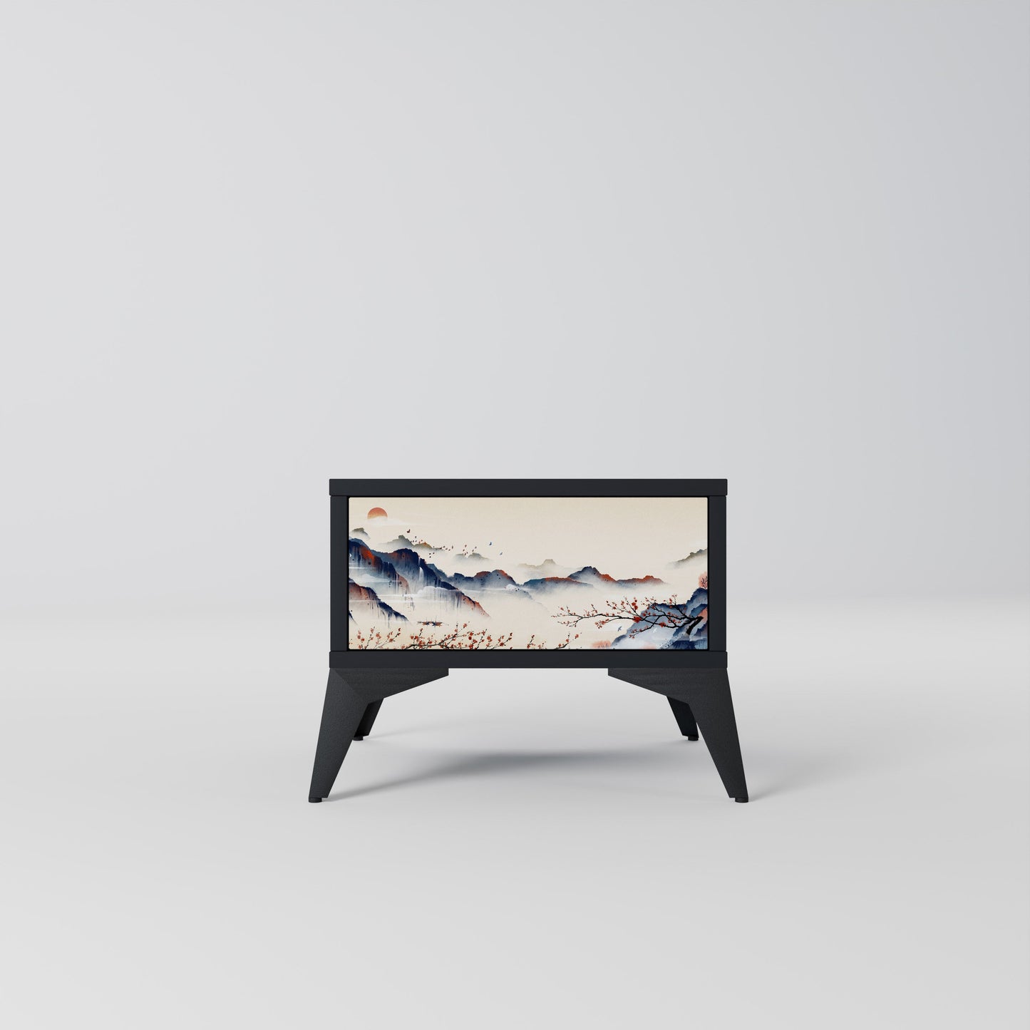 JAPANESE LANDSCAPE Nightstand in Black Finish