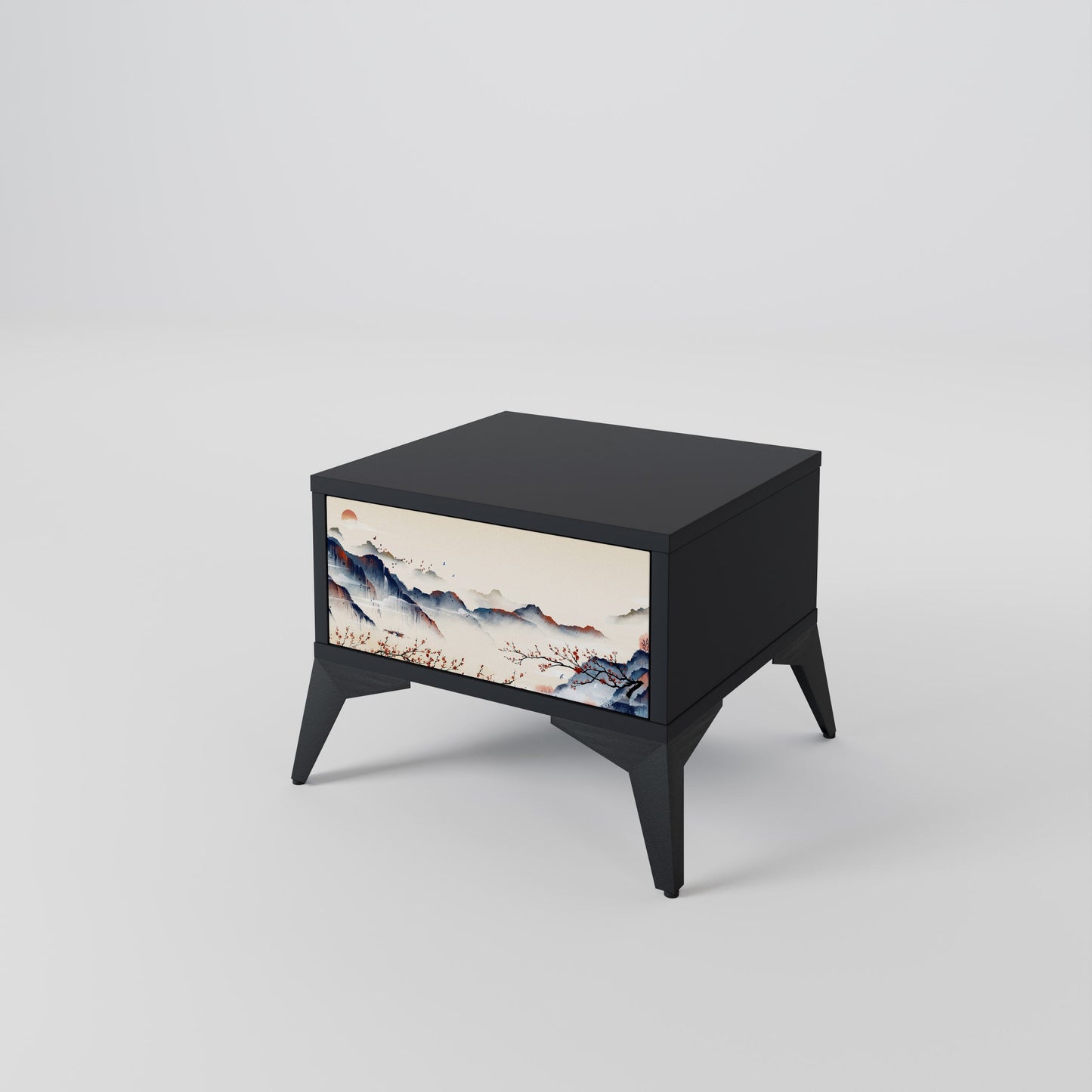 JAPANESE LANDSCAPE Nightstand in Black Finish