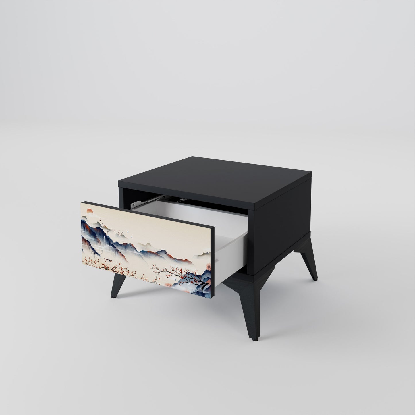JAPANESE LANDSCAPE Nightstand in Black Finish