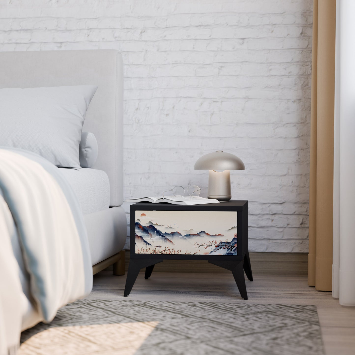 JAPANESE LANDSCAPE Nightstand in Black Finish