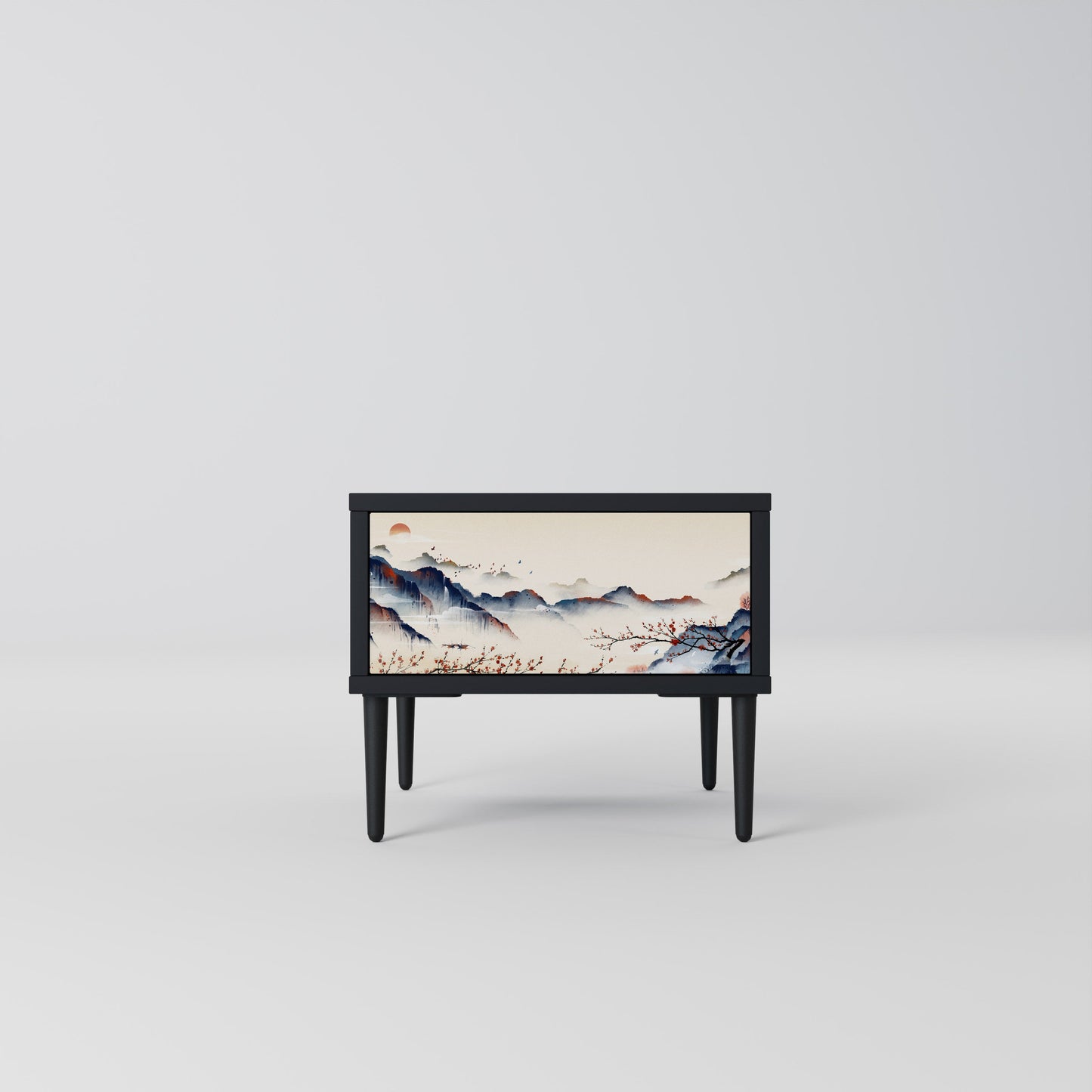 JAPANESE LANDSCAPE Nightstand in Black Finish