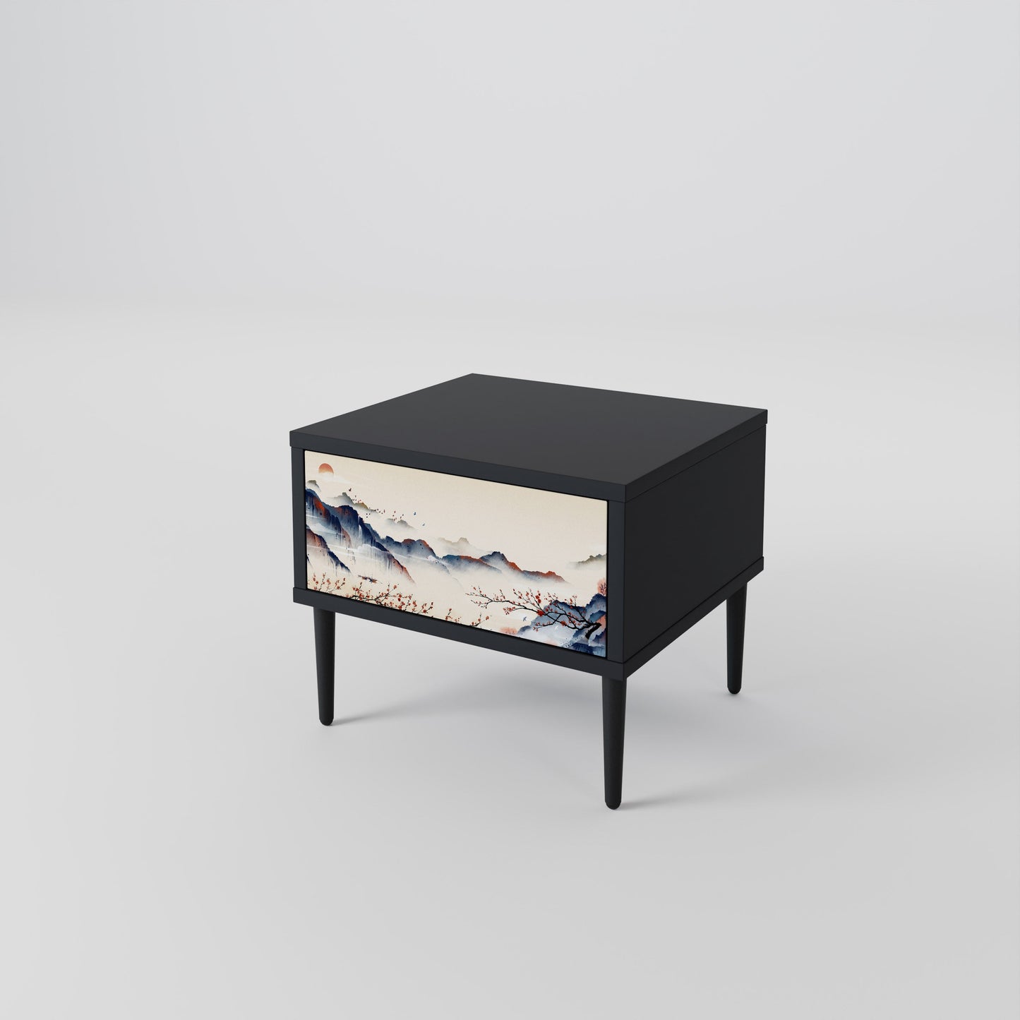JAPANESE LANDSCAPE Nightstand in Black Finish