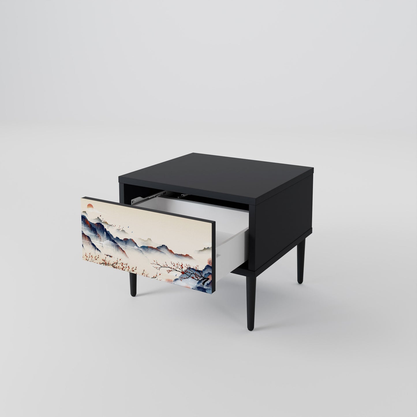 JAPANESE LANDSCAPE Nightstand in Black Finish