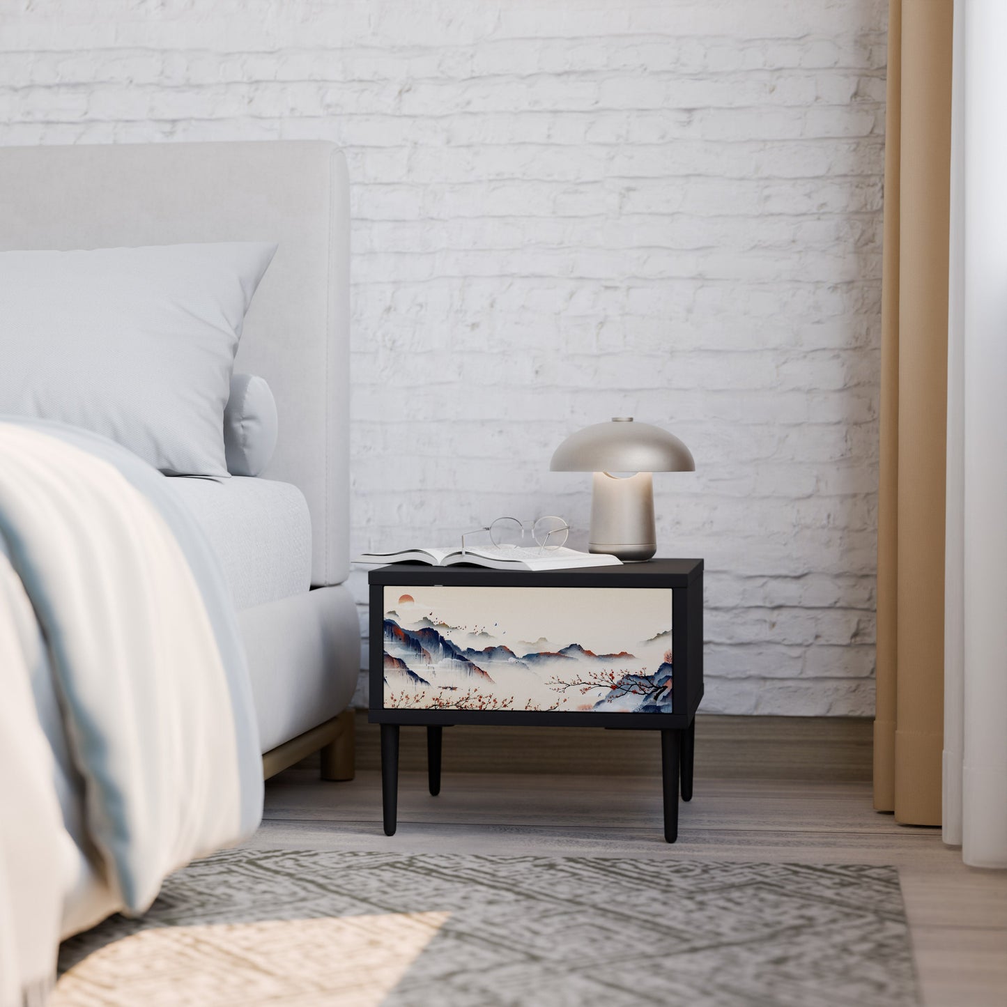 JAPANESE LANDSCAPE Nightstand in Black Finish