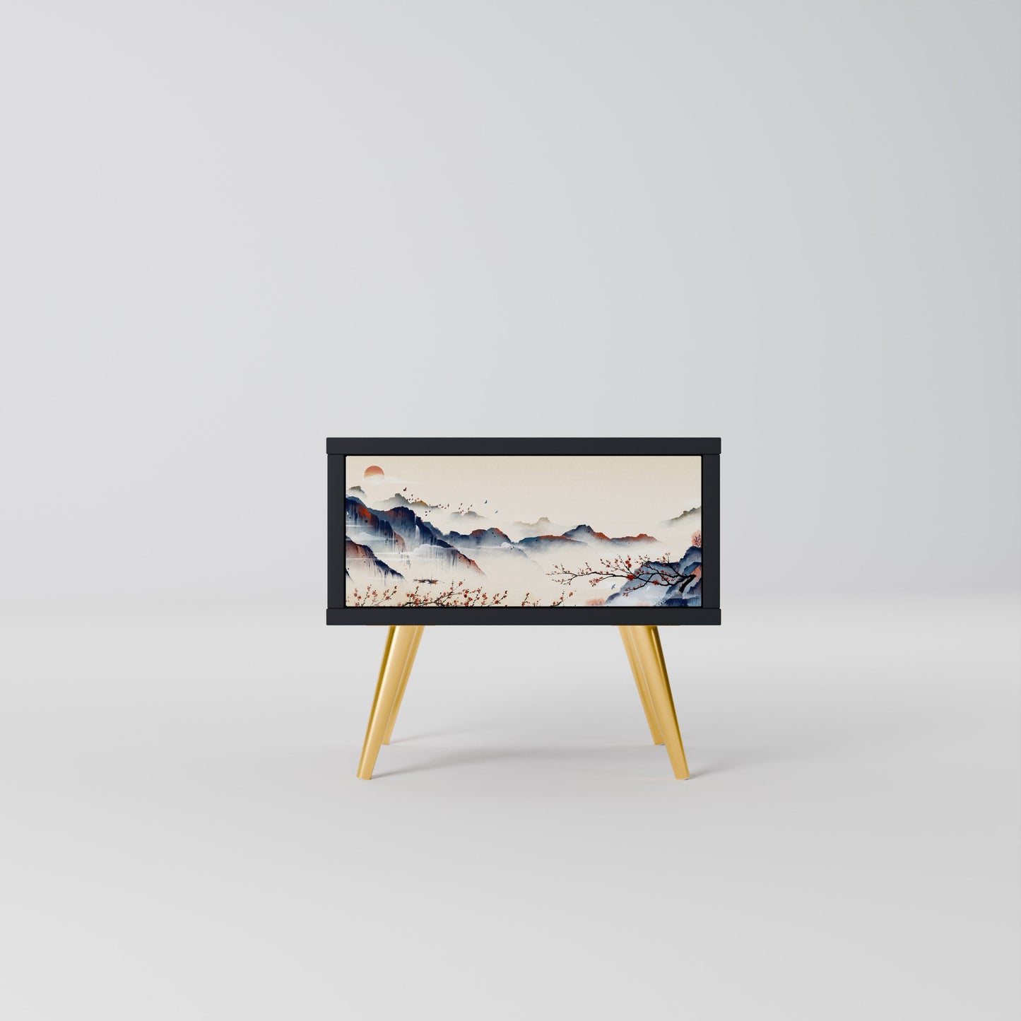 JAPANESE LANDSCAPE Nightstand in Black Finish