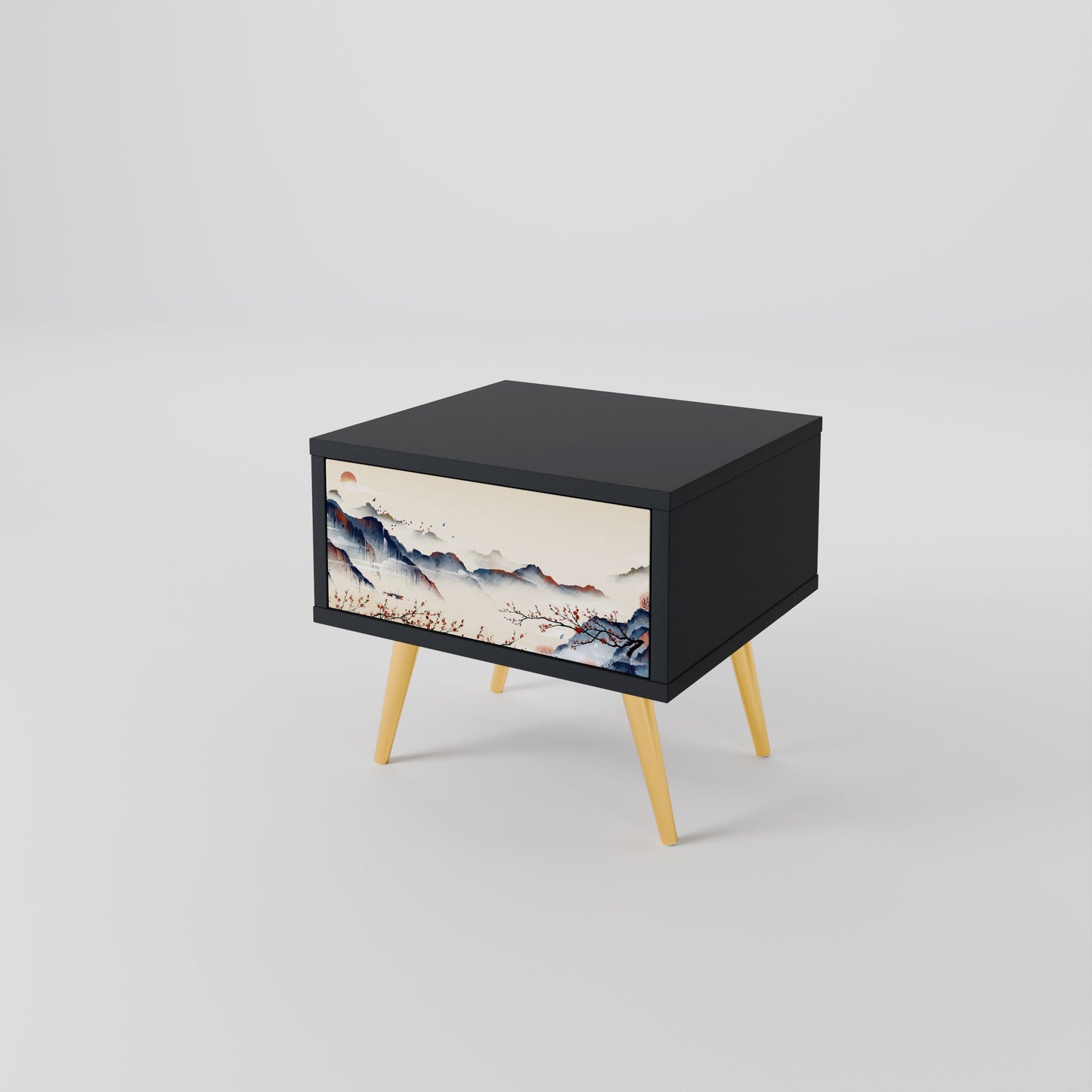 JAPANESE LANDSCAPE Nightstand in Black Finish