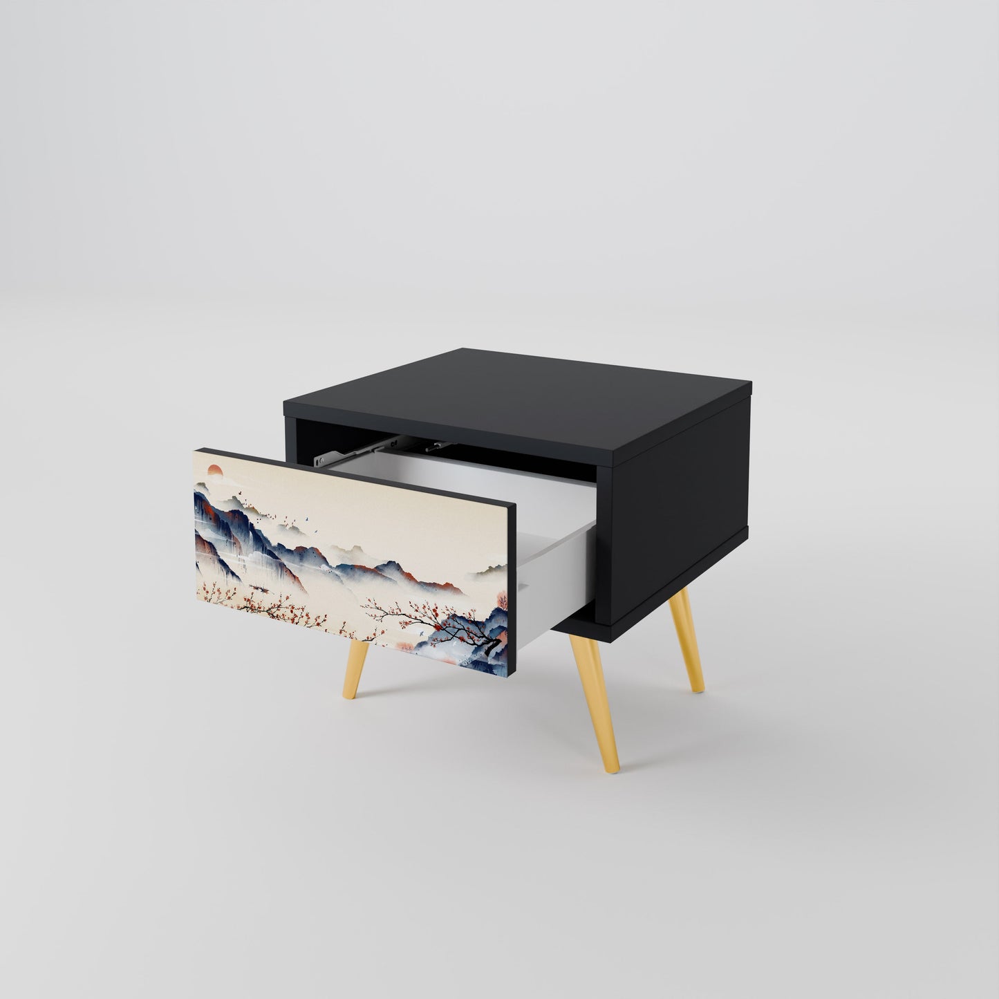 JAPANESE LANDSCAPE Nightstand in Black Finish