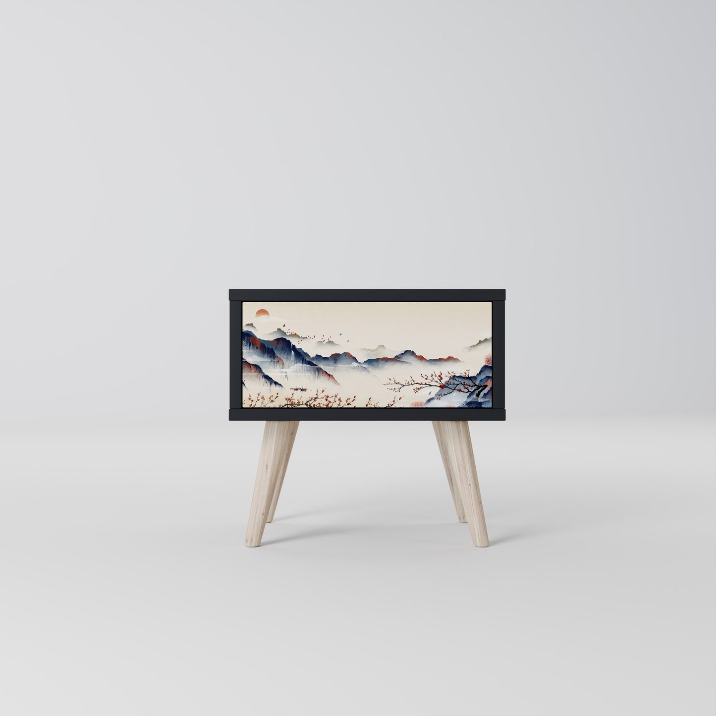 JAPANESE LANDSCAPE Nightstand in Black Finish