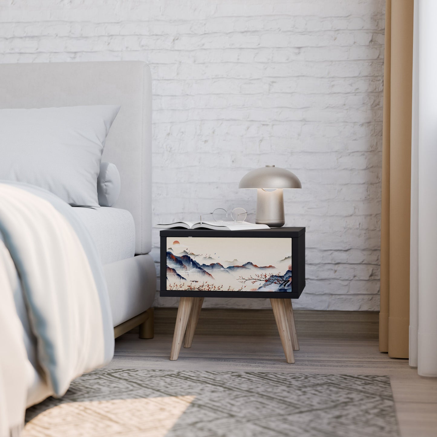 JAPANESE LANDSCAPE Nightstand in Black Finish