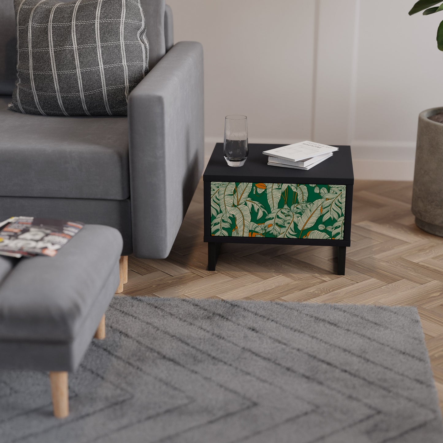 VERDANT PLEASURES Nightstand in Black Finish