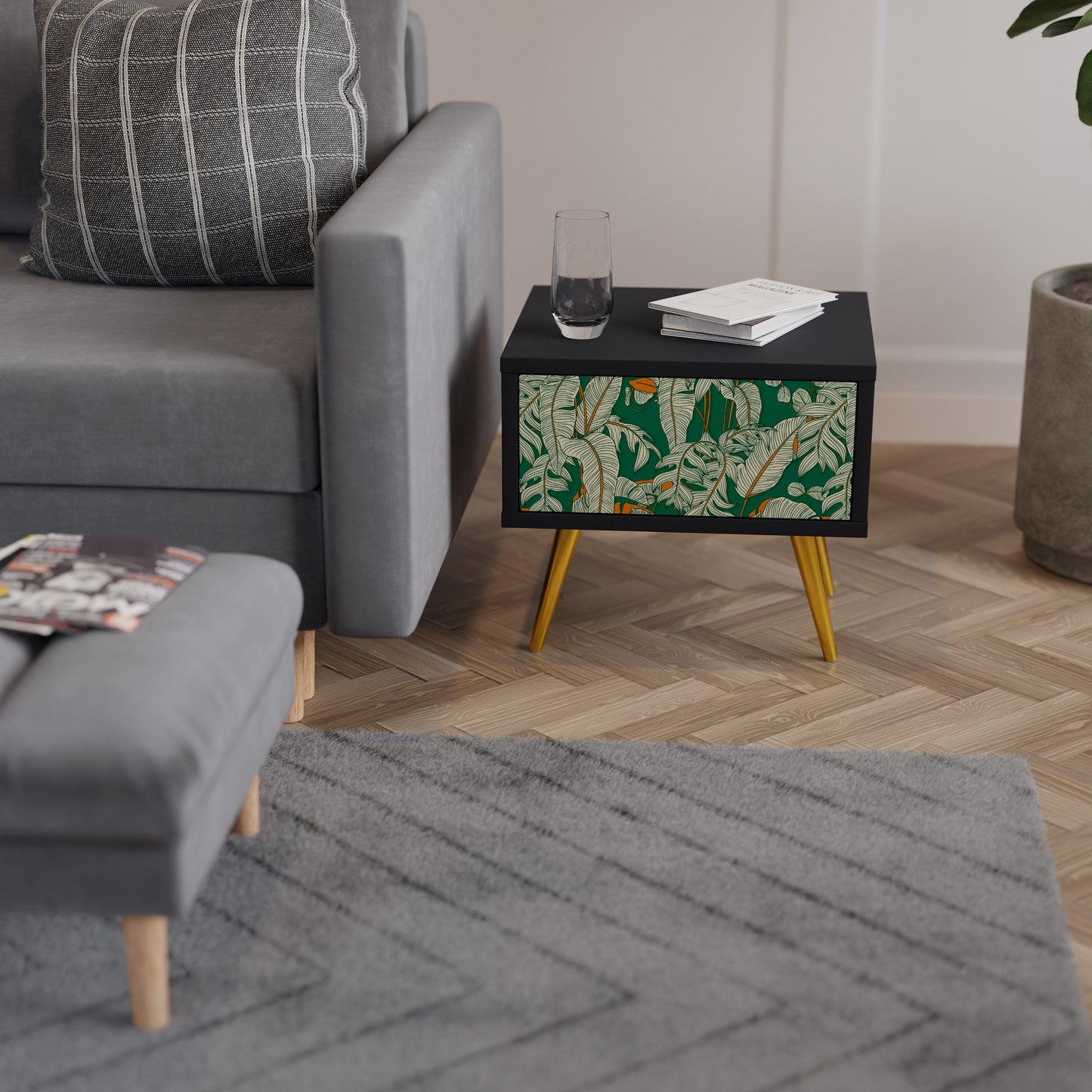 VERDANT PLEASURES Nightstand in Black Finish