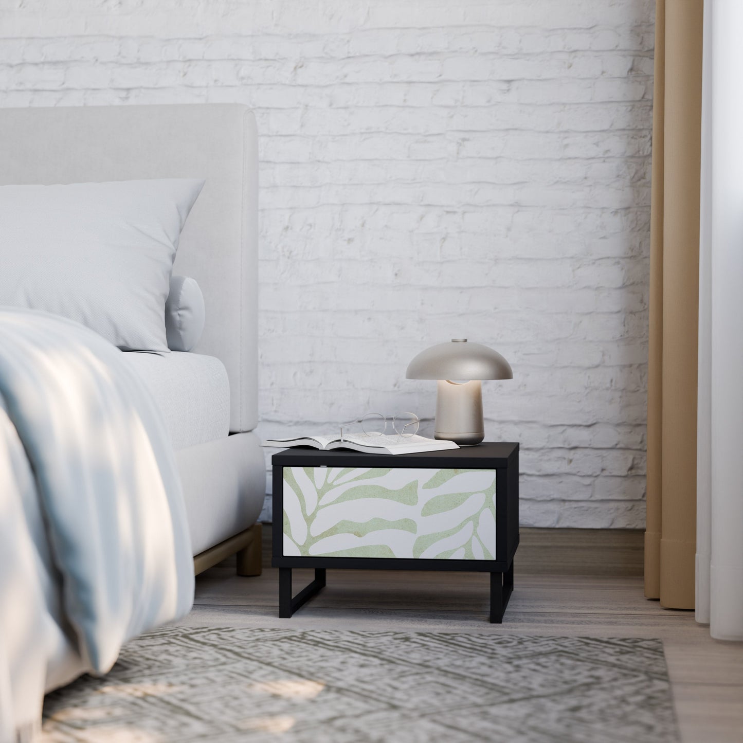 BOTANICAL SPARK Nightstand in Black Finish