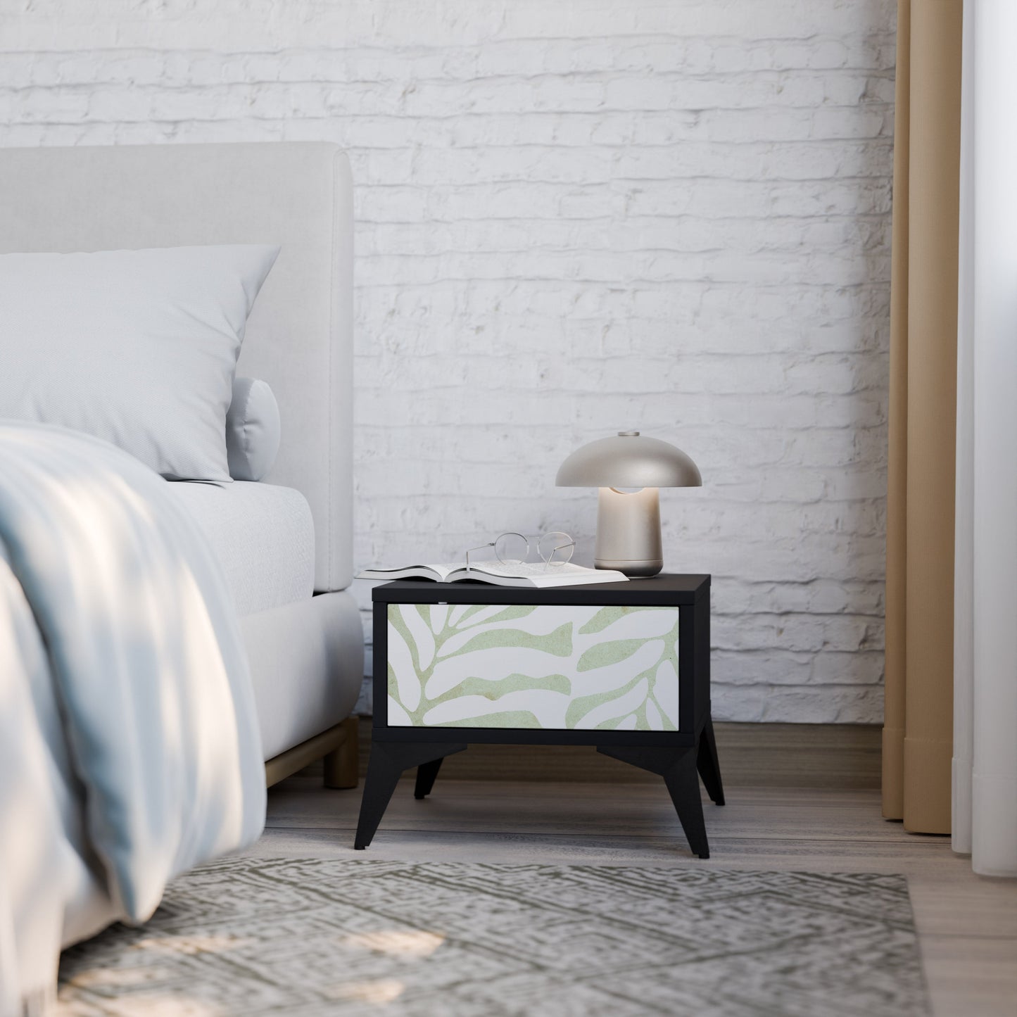 BOTANICAL SPARK Nightstand in Black Finish