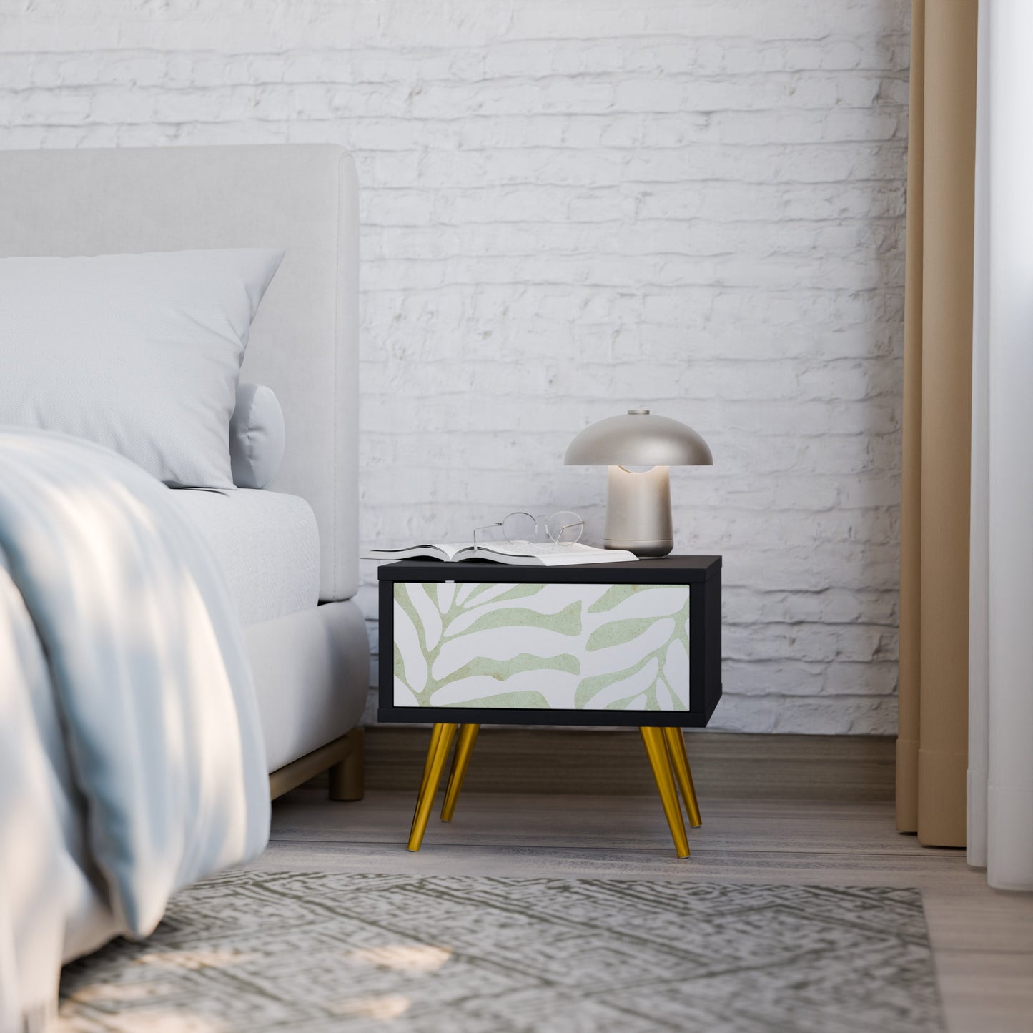 BOTANICAL SPARK Nightstand in Black Finish
