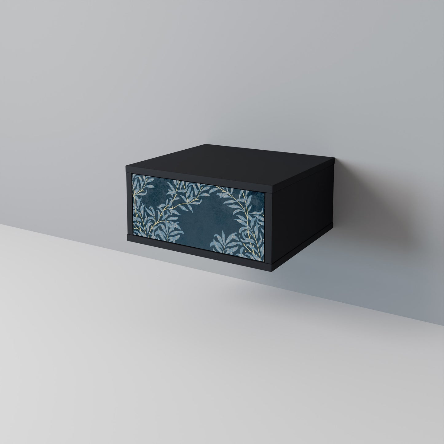 BLUE LEAVES Nightstand in Black Finish