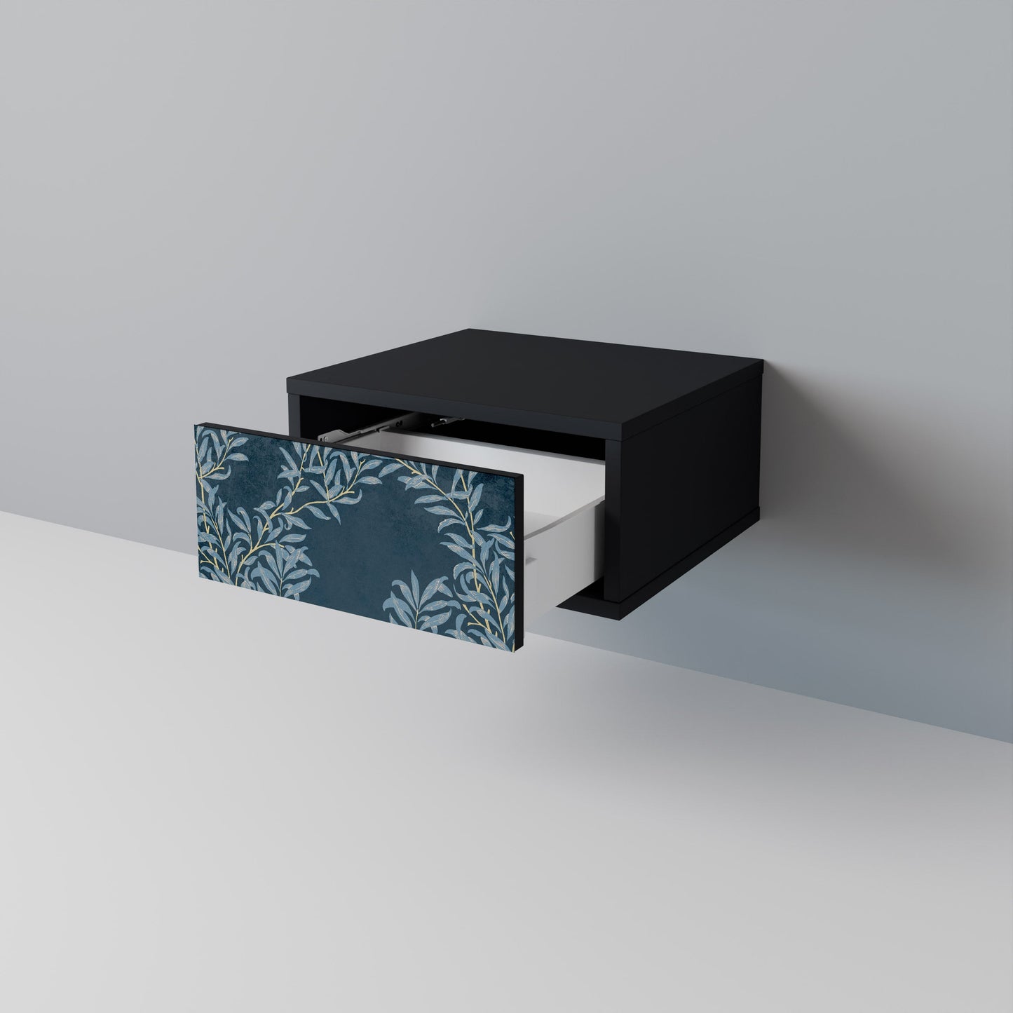 BLUE LEAVES Nightstand in Black Finish