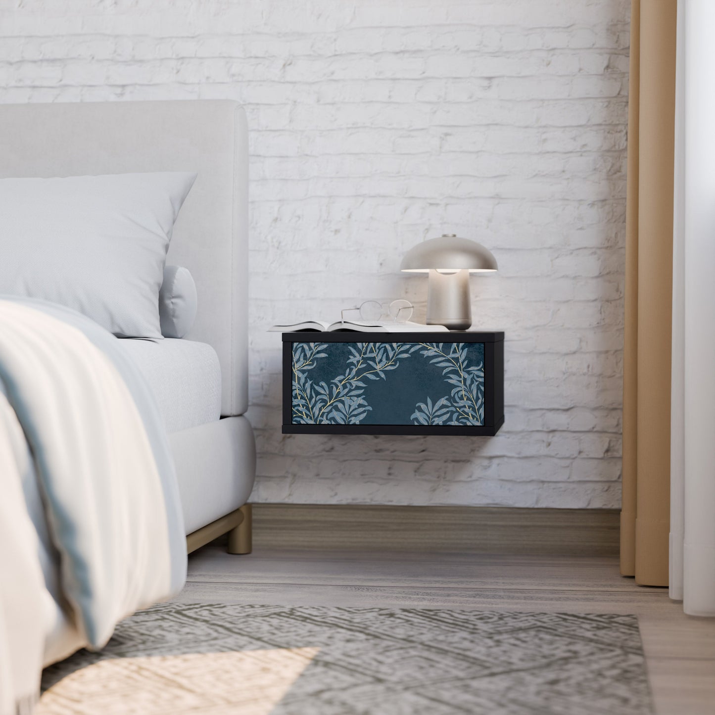 BLUE LEAVES Nightstand in Black Finish