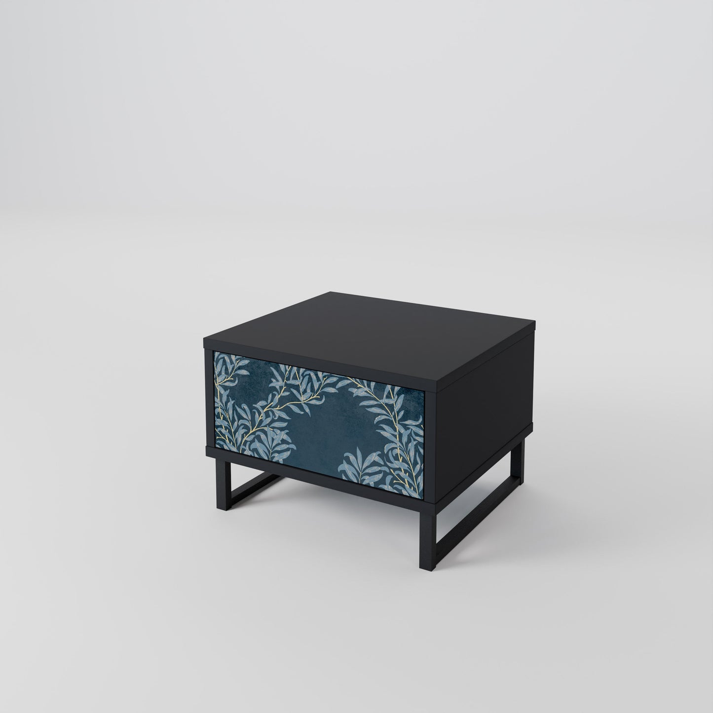 BLUE LEAVES Nightstand in Black Finish
