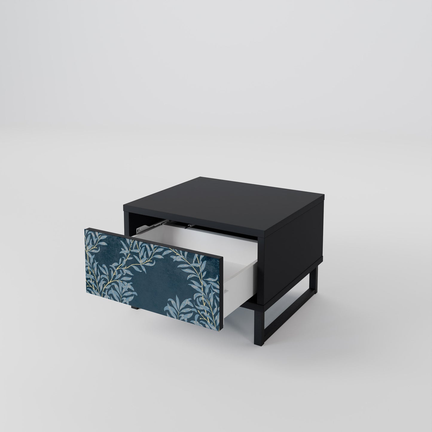 BLUE LEAVES Nightstand in Black Finish