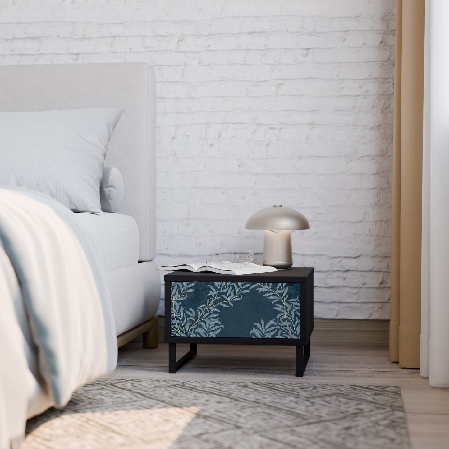 BLUE LEAVES Nightstand in Black Finish