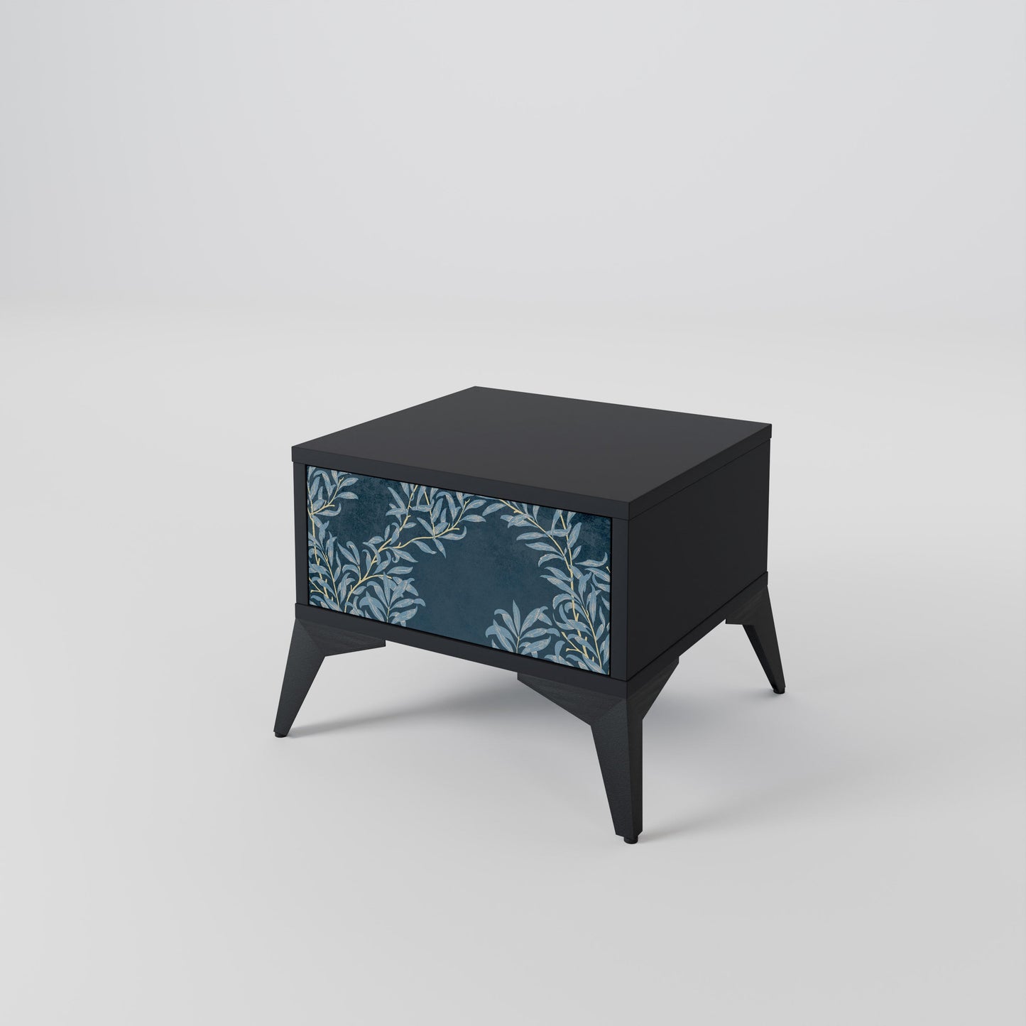 BLUE LEAVES Nightstand in Black Finish