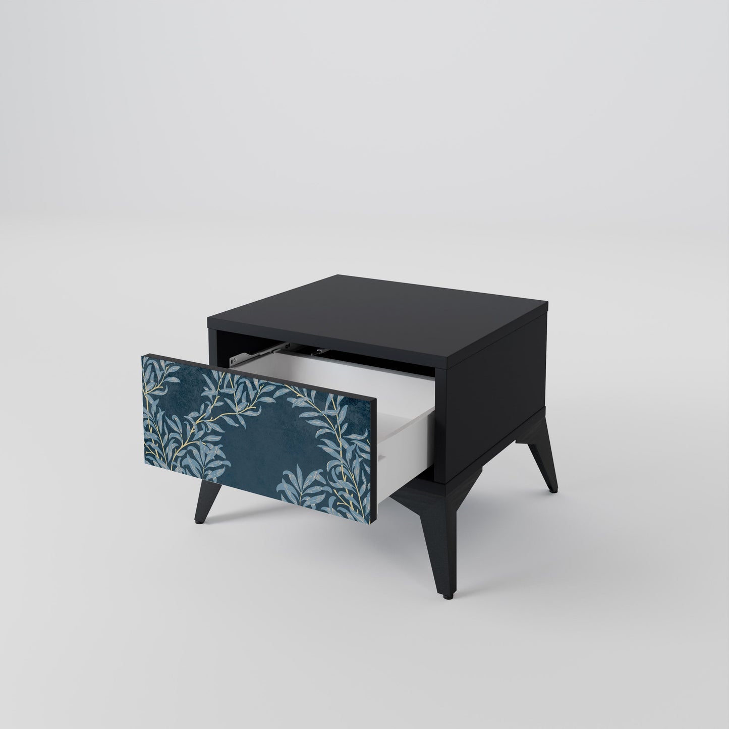 BLUE LEAVES Nightstand in Black Finish