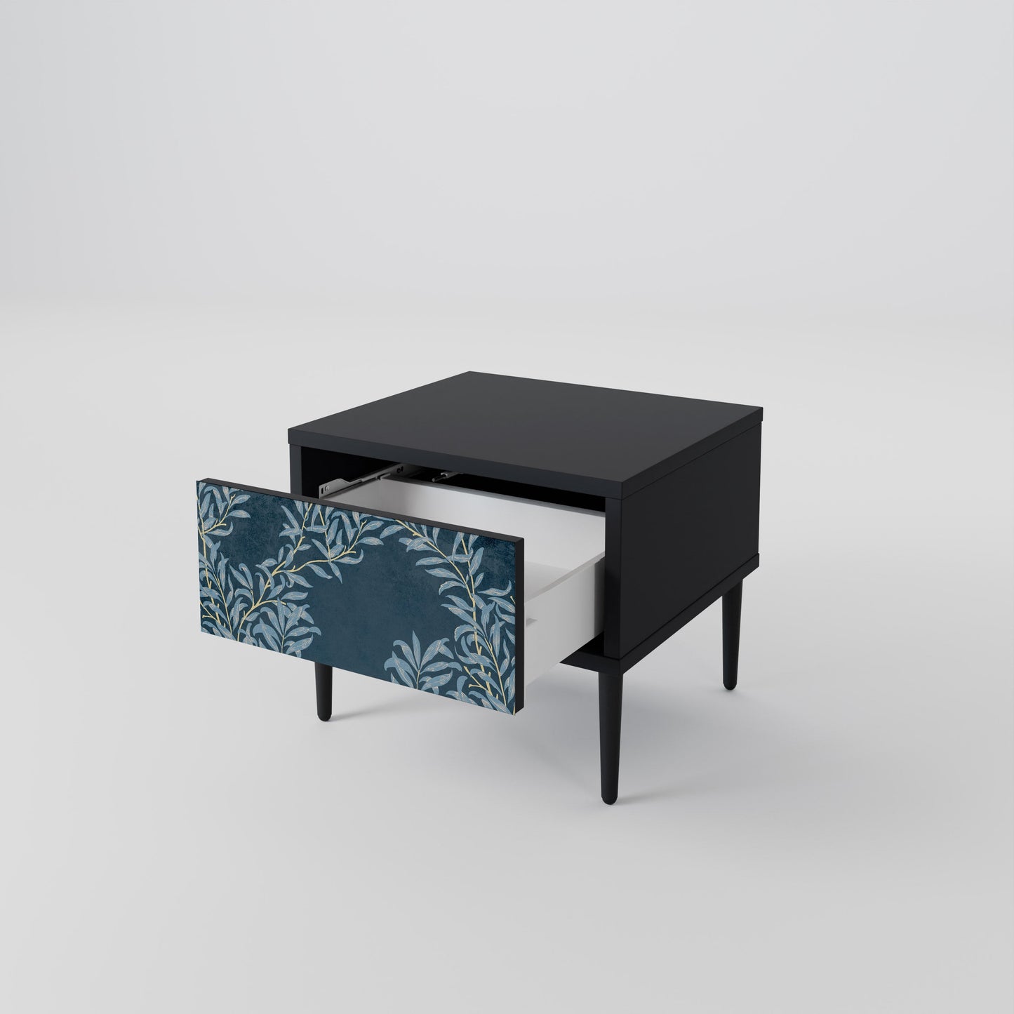 BLUE LEAVES Nightstand in Black Finish