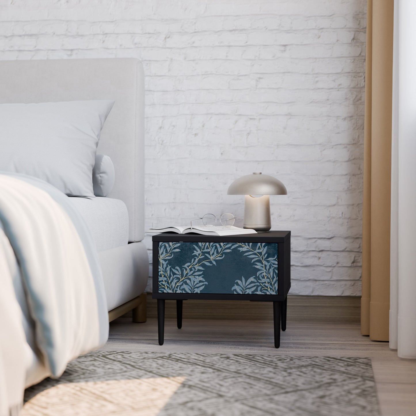BLUE LEAVES Nightstand in Black Finish