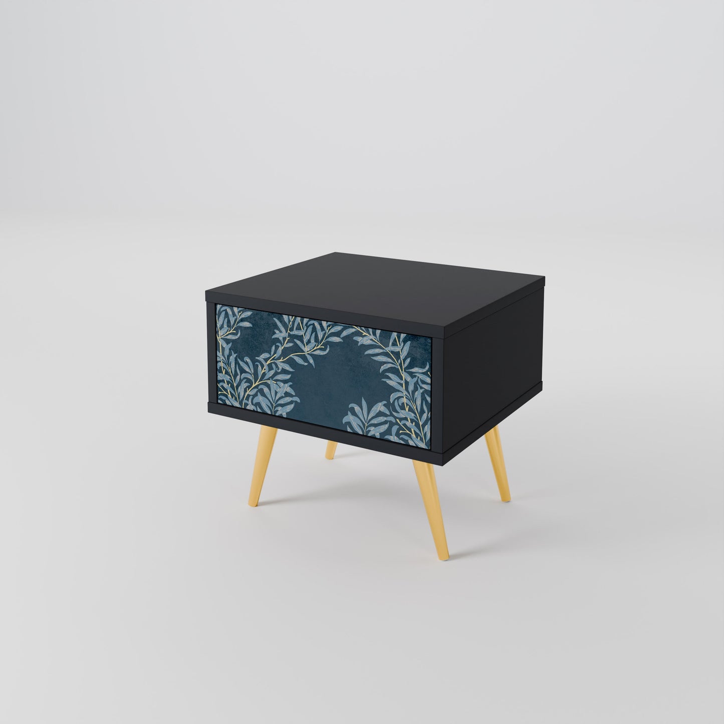 BLUE LEAVES Nightstand in Black Finish