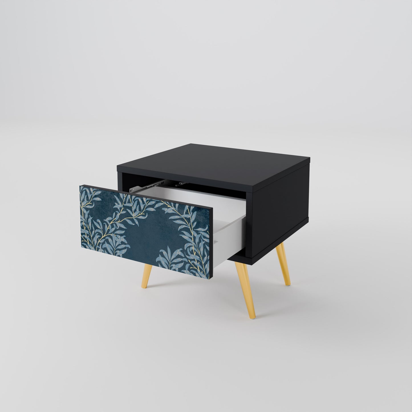 BLUE LEAVES Nightstand in Black Finish