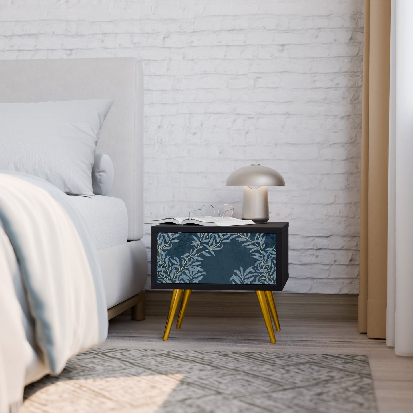 BLUE LEAVES Nightstand in Black Finish