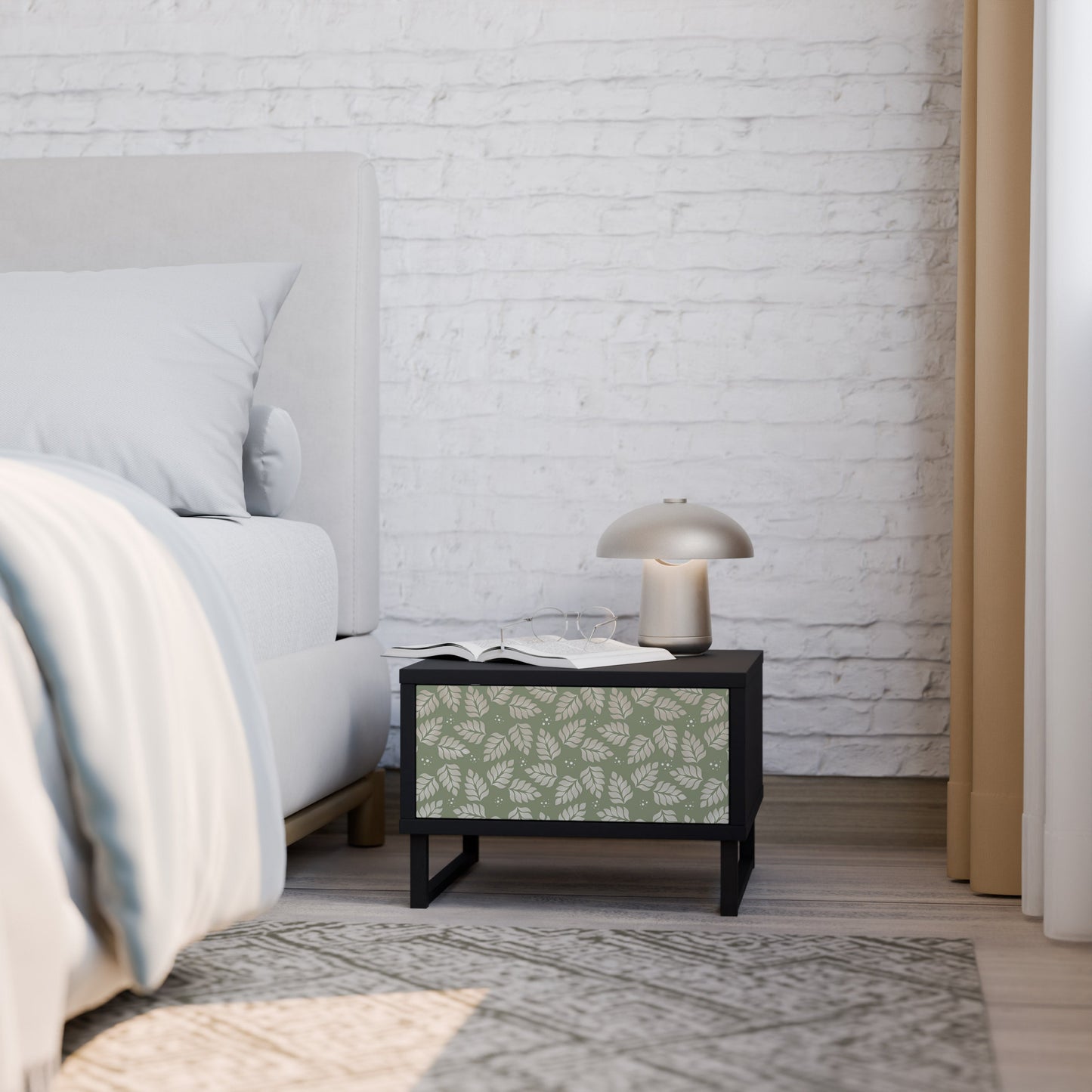 LEAVES ON GREEN Nightstand in Black Finish