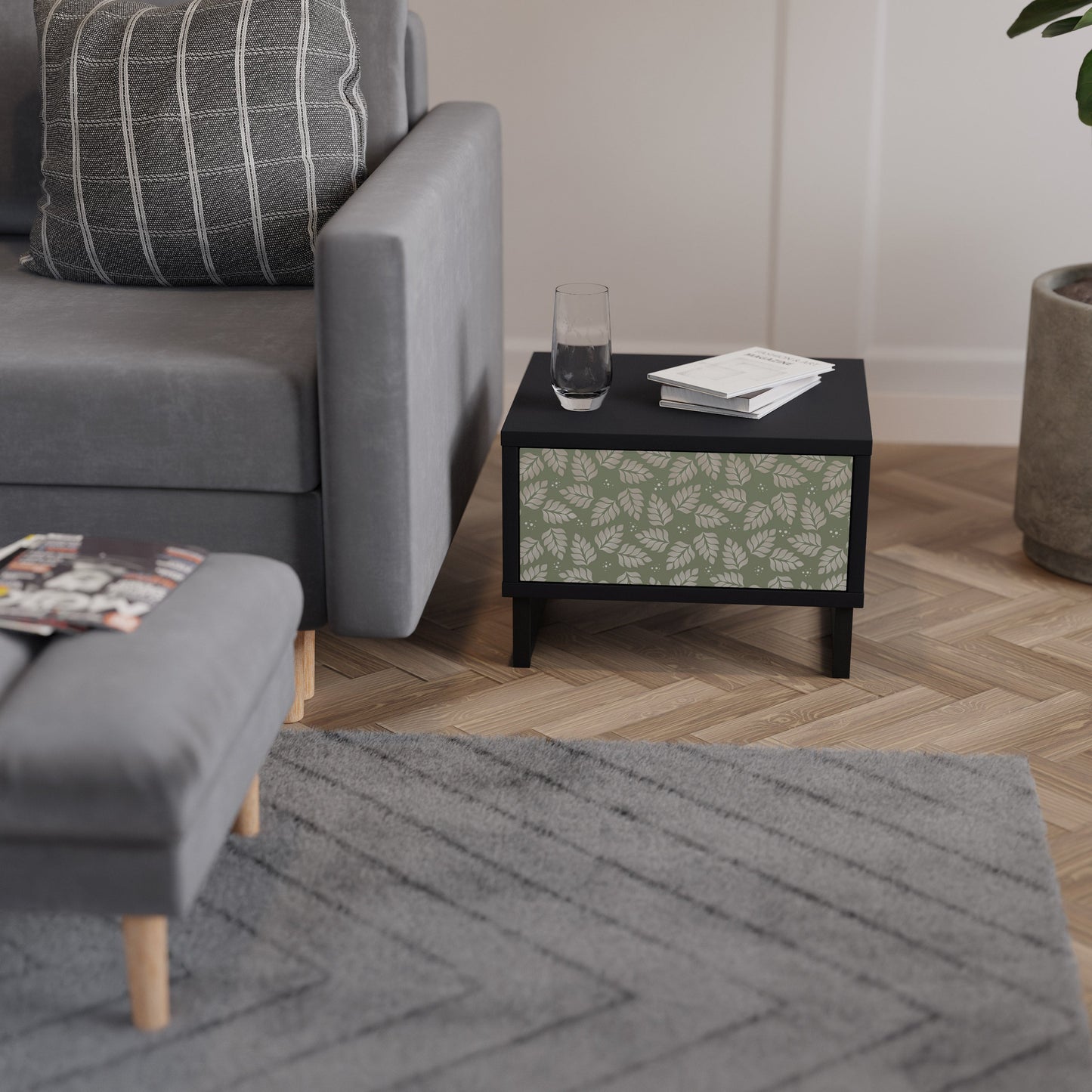 LEAVES ON GREEN Nightstand in Black Finish