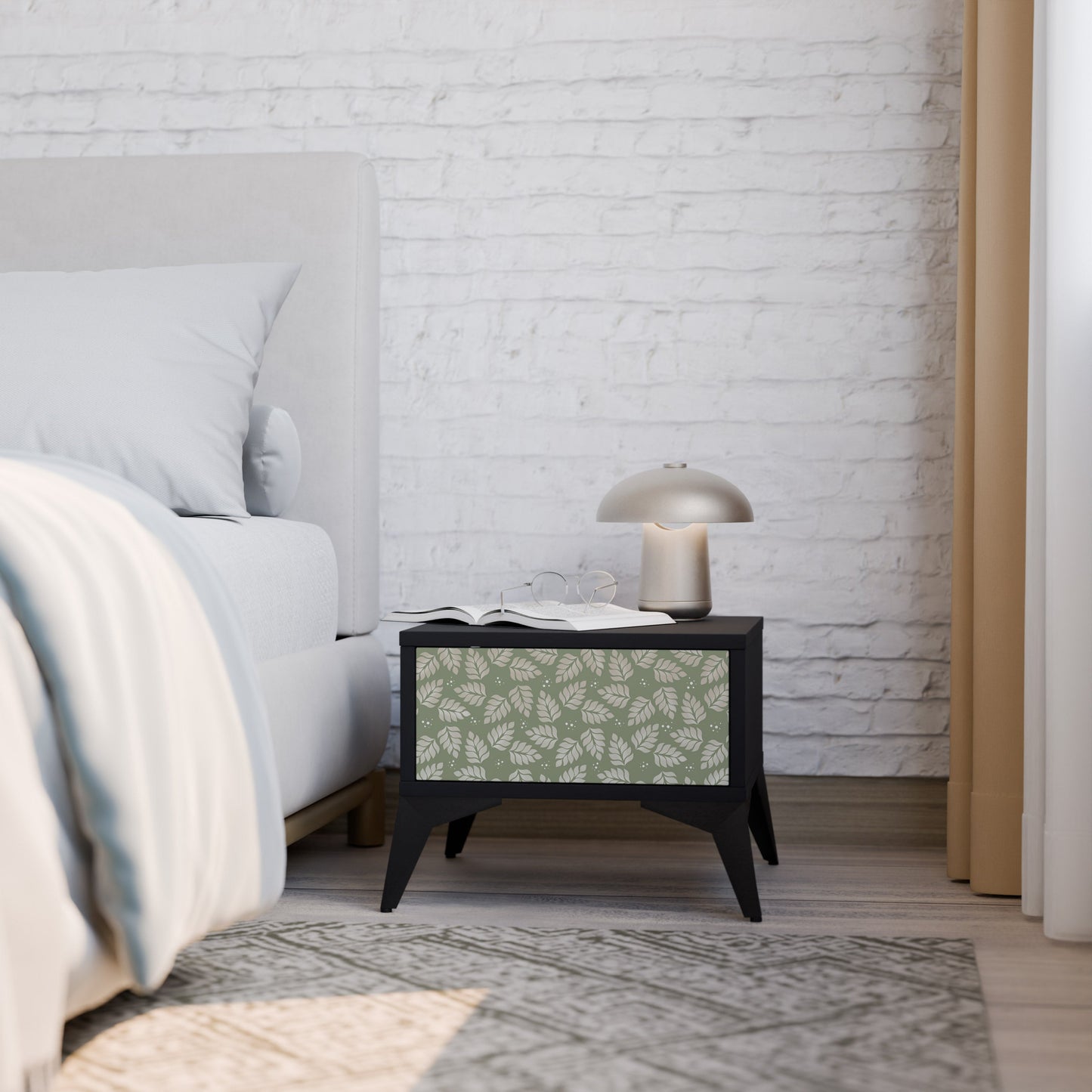 LEAVES ON GREEN Nightstand in Black Finish